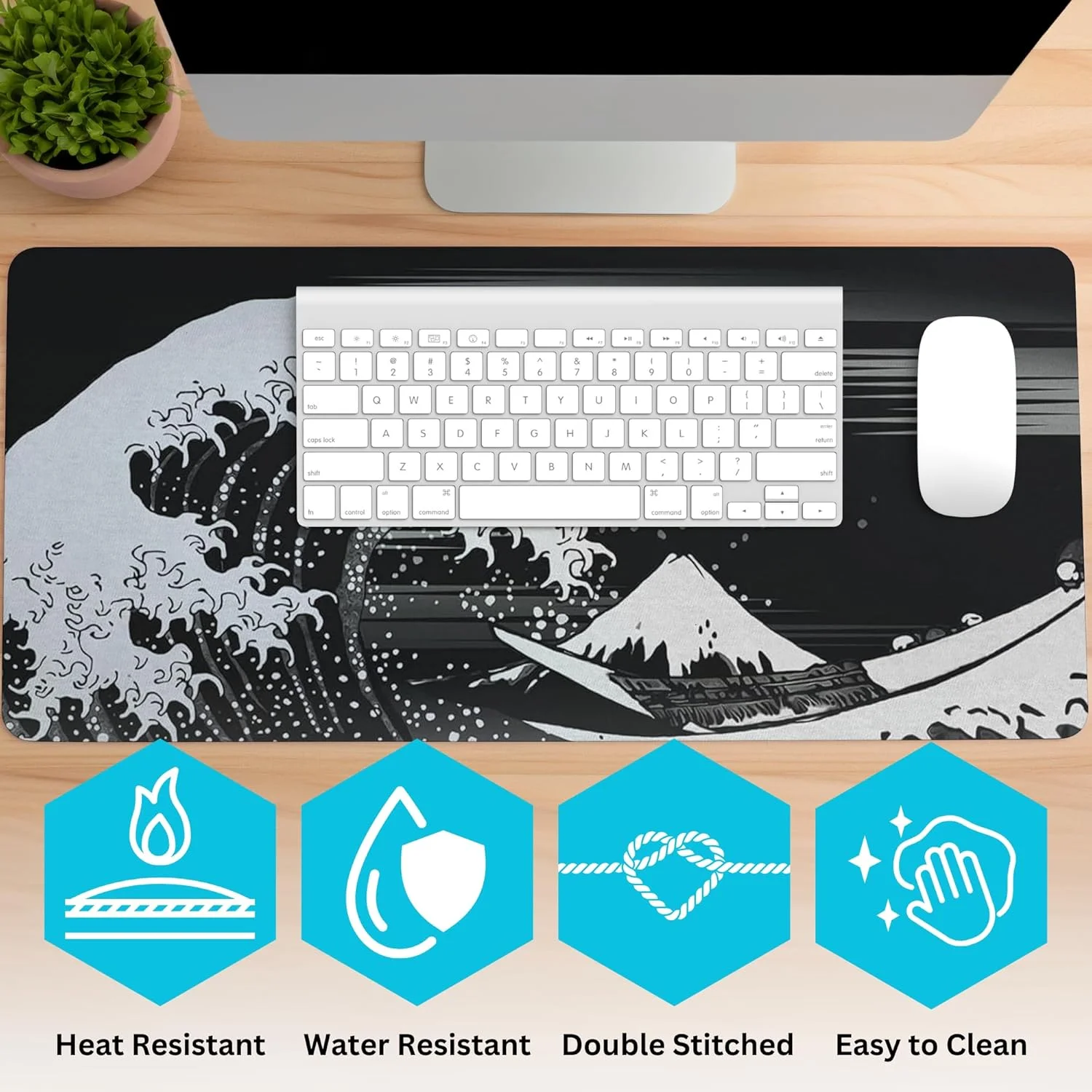 ماوس پد بزرگ مخصوص بازی برای میز - ماوس پد کامپیوتر گیمینگ بزرگ با لبه های دوخته شده - ماوس پد ضد لغزش پد خنک کننده میز برای صفحه کلید و ماوس، 31.5 x 11.8 اینچ (مشکی)