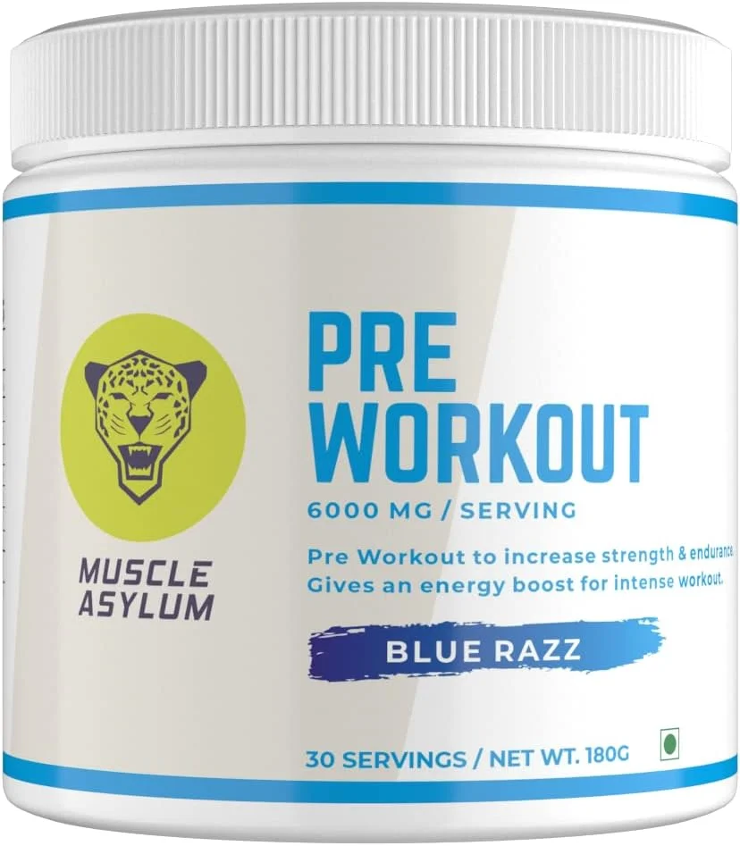 پودر مکمل قبل از تمرین Muscle Asylum | 180 گرم، 30 سروینگ | بلورزبری | دارای گزارش آزمایشگاهی معتبر | افزایش انرژی و استقامت | بهبود تمرکز | تسریع ریکاوری | 1 گرم BCAA | 3 گرم بتا آلانین | حاوی 1.5 گرم کافئین