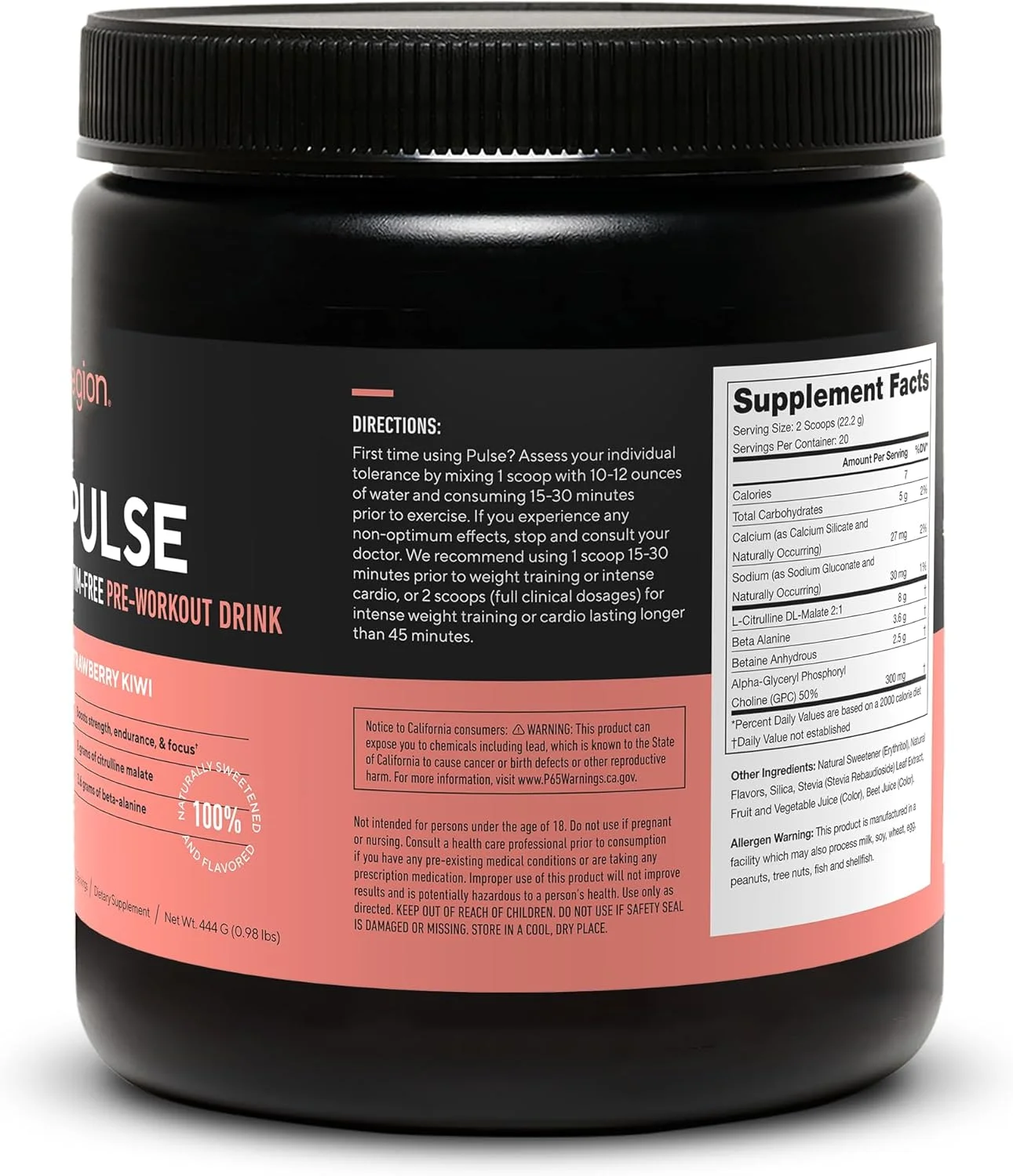مکمل پیش از تمرین LEGION Pulse - نوشیدنی پیش از تمرین اکسید نیتریک کاملا طبیعی، بدون کراتین، شیرین شده طبیعی، بتا آلانین، سیترولین، آلفا GPC (بدون کافئین با طعم توت فرنگی کیوی) مکمل پیش از تمرین LEGION Pulse - نوشیدنی پیش از تمرین اکسید نیتریک کاملا طبیعی، بدون کراتین، شیرین شده طبیعی، بتا آلانین، سیترولین، آلفا GPC (بدون کافئین با طعم توت فرنگی کیوی)