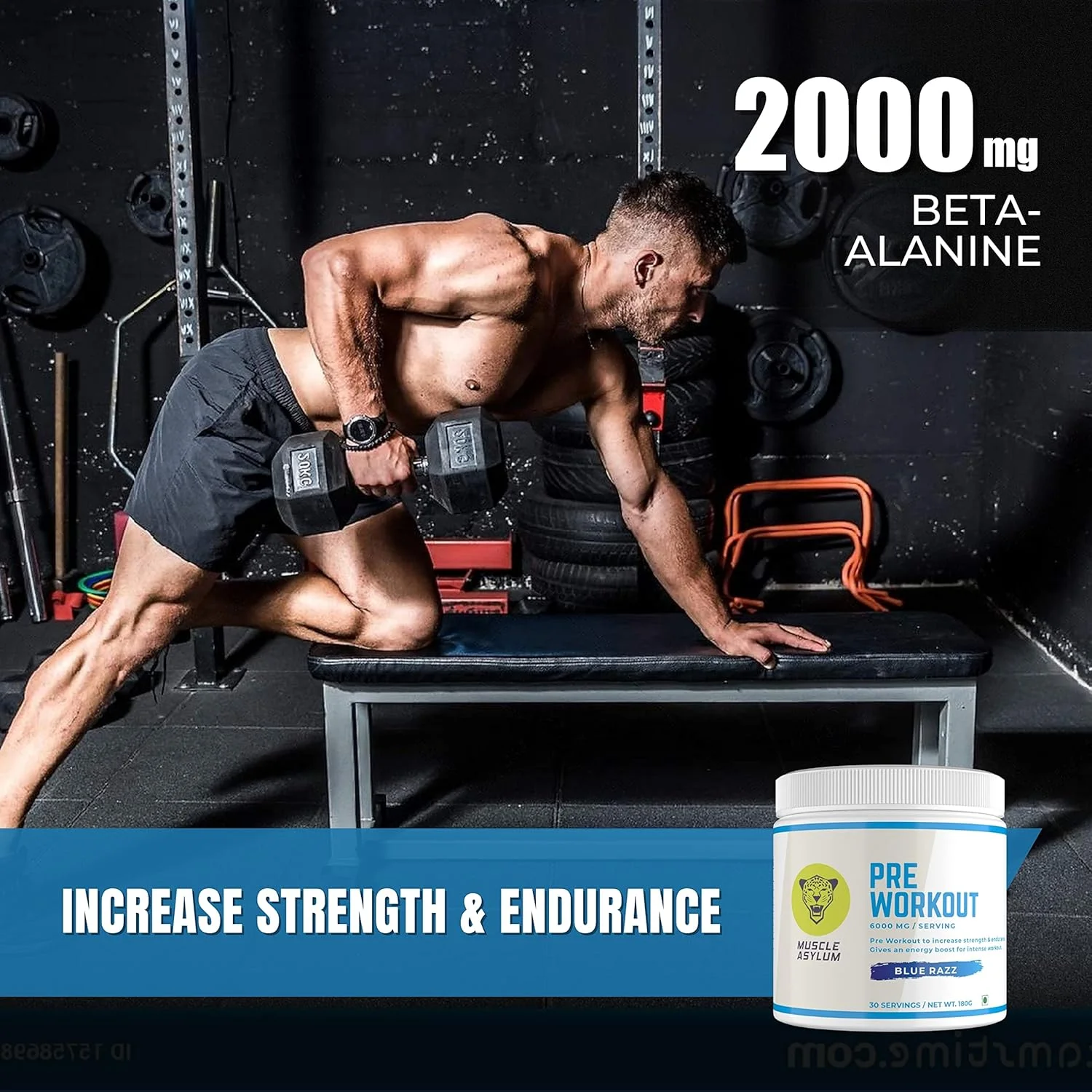 پودر مکمل قبل از تمرین Muscle Asylum | 180 گرم، 30 سروینگ | بلورزبری | دارای گزارش آزمایشگاهی معتبر | افزایش انرژی و استقامت | بهبود تمرکز | تسریع ریکاوری | 1 گرم BCAA | 3 گرم بتا آلانین | حاوی 1.5 گرم کافئین
