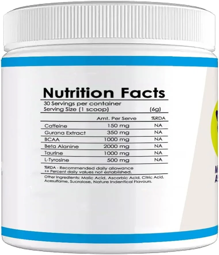 پودر مکمل قبل از تمرین Muscle Asylum | 180 گرم، 30 سروینگ | بلورزبری | دارای گزارش آزمایشگاهی معتبر | افزایش انرژی و استقامت | بهبود تمرکز | تسریع ریکاوری | 1 گرم BCAA | 3 گرم بتا آلانین | حاوی 1.5 گرم کافئین