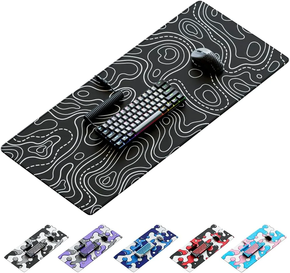 موس پد گیمینگ طرح توپوگرافی مشکی Kraken Keyboards DRIP XXL - موس پد حرفه ای مشکی - زیرانداز مشکی میز گیمینگ - 36" x 16" اکستندد