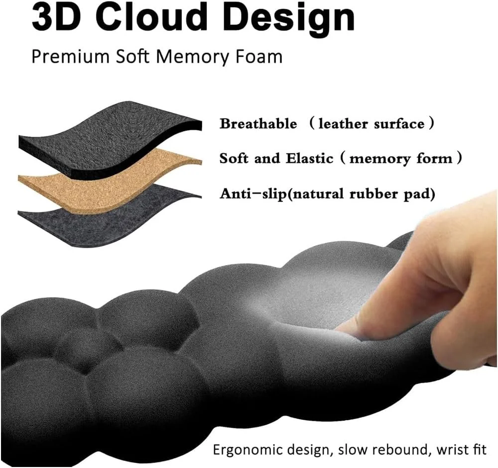 ست زیر مچی کیبورد برای کامپیوتر، پد ماوس ابری شکل فانتزی با پشتیبانی مچ دست برای بازی، زیر آرنج ارگونومیک برای میز لپ تاپ اداری و خانگی مشکی (مشکی)