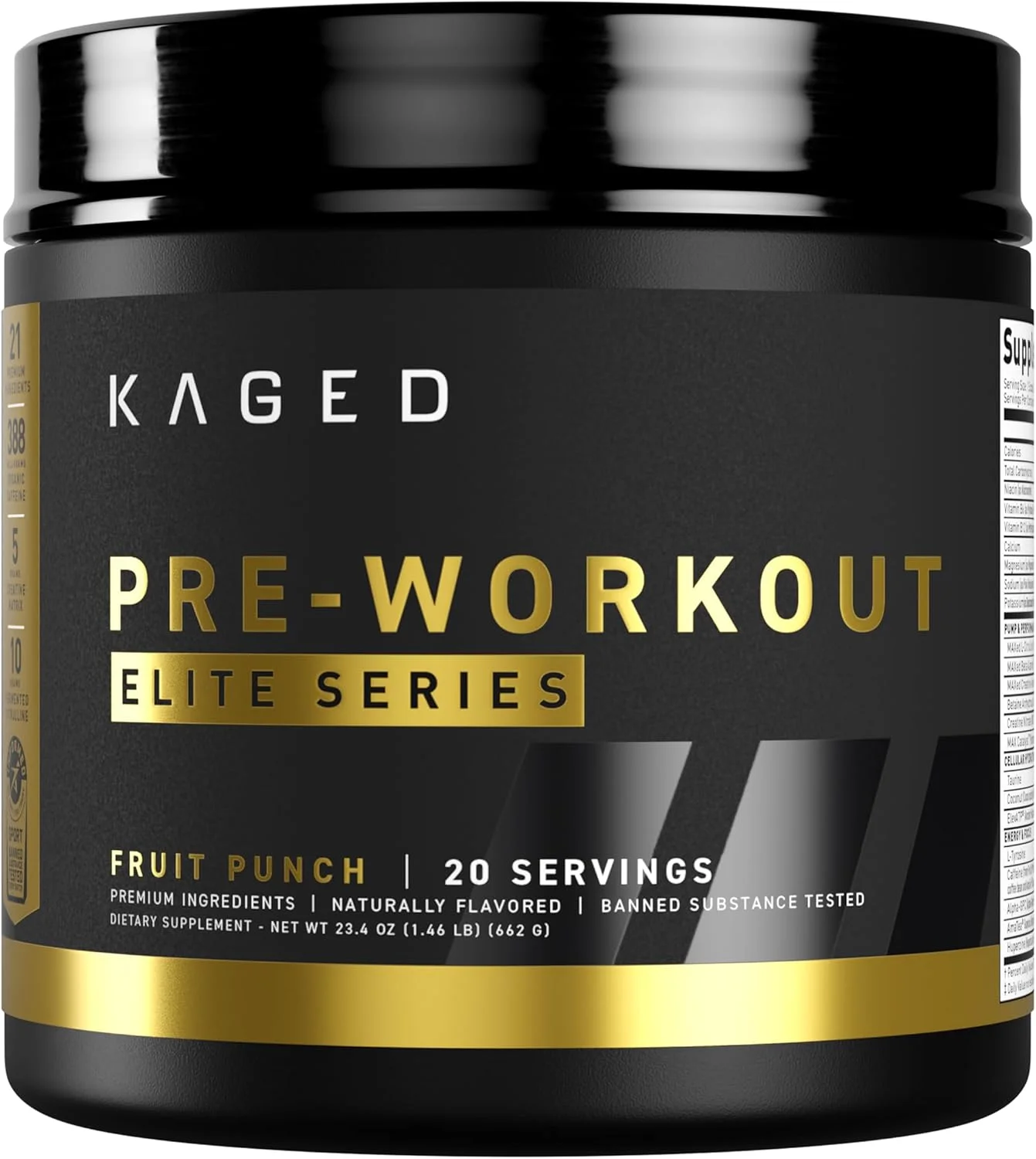 پودر مکمل قبل از تمرین Kaged Pre-Workout Elite | محرک قوی برای انرژی، تمرکز، پمپاژ | ال-سیترولین، بتا آلانین، کراتین و 388 میلی گرم کافئین ارگانیک | پانچ میوه