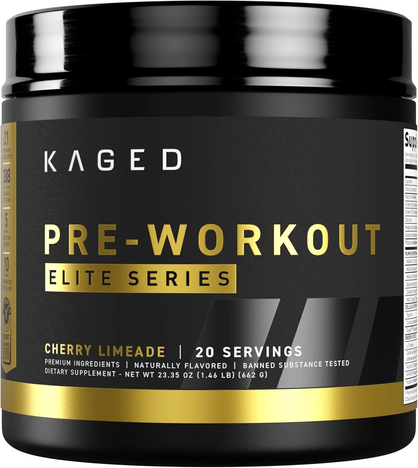 پودر مکمل قبل از تمرین Kaged Pre-Workout Elite | محرک قوی برای انرژی، تمرکز، پمپ عضلانی | ال-سیترولین، بتا آلانین، کراتین و 388 میلی گرم کافئین ارگانیک | طعم لیموناد گیلاس