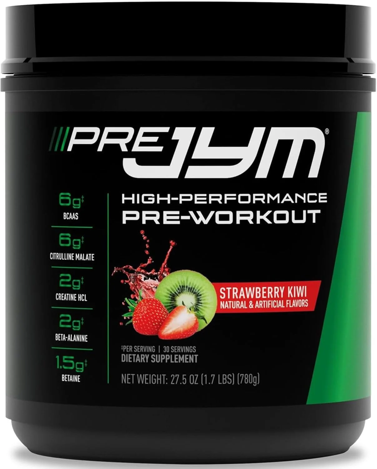 پودر مکمل قبل از تمرین JYM Supplement Science Pre JYM با طعم توت فرنگی کیوی - حاوی BCAA، نوتروپیک ها، کراتین HCI، سیترولین، بتا آلانین، بتائین، تورین، هوپرزین، 30 سروینگ