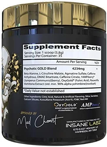 پودر پیش تمرینی محرک قوی Insane Labz Psychotic Gold، انرژی ماندگار فوق العاده، تمرکز، پمپ و استقامت با بتا آلانین، DMAE Bitartrate، سیترولین، تقویت کننده NO، 35 سروینگ، (Cherry Bomb) پودر پیش تمرینی محرک قوی Insane Labz Psychotic Gold، انرژی ماندگار فوق العاده، تمرکز، پمپ و استقامت با بتا آلانین، DMAE Bitartrate، سیترولین، تقویت کننده NO، 35 سروینگ، (Cherry Bomb)