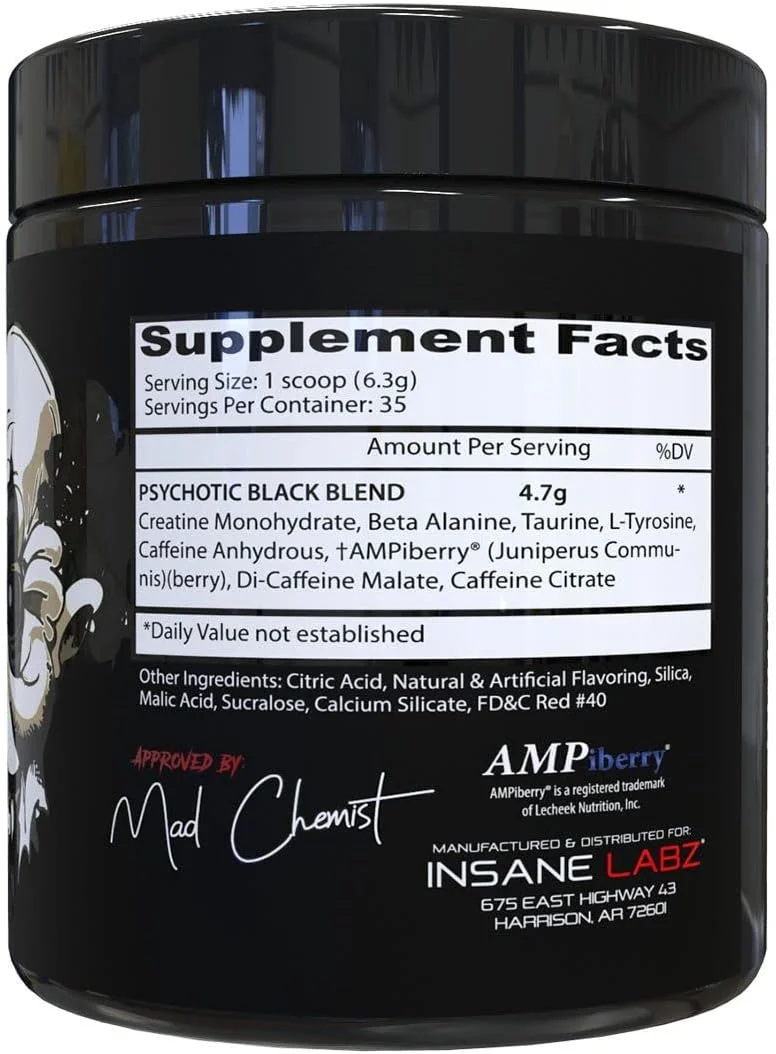 پودر پیش تمرین محرک متوسط Insane Labz Psychotic Black Edition، انرژی، تمرکز، پمپ، دارای کراتین، بتا آلانین، تورین، سوخت رسانی شده توسط AMPiberry، 35 سروینگ (هندوانه) پودر پیش تمرین محرک متوسط Insane Labz Psychotic Black Edition، انرژی، تمرکز، پمپ، دارای کراتین، بتا آلانین، تورین، سوخت رسانی شده توسط AMPiberry، 35 سروینگ (هندوانه)