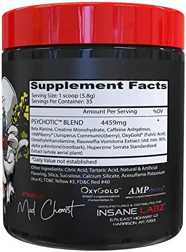پودر پیش تمرینی محرک قوی Insane Labz Psychotic، انرژی ماندگار و شدید، تمرکز و استقامت با بتا آلانین، کراتین مونوهیدرات DMAE، 35 سروینگ (پرتقال هاوایی) پودر پیش تمرینی محرک قوی Insane Labz Psychotic، انرژی ماندگار و شدید، تمرکز و استقامت با بتا آلانین، کراتین مونوهیدرات DMAE، 35 سروینگ (پرتقال هاوایی)