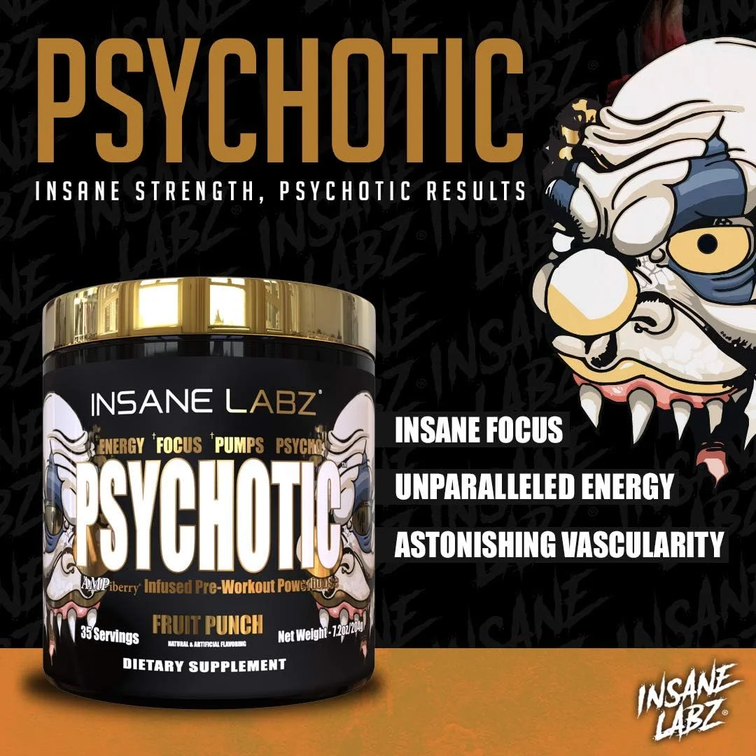 پودر پیش تمرین محرک قوی Insane Labz Psychotic Gold، انرژی ماندگار فوق العاده، تمرکز، پمپ و استقامت با بتا آلانین، DMAE Bitartrate، تقویت کننده NO پودر پیش تمرین محرک قوی Insane Labz Psychotic Gold، انرژی ماندگار فوق العاده، تمرکز، پمپ و استقامت با بتا آلانین، DMAE Bitartrate، تقویت کننده NO