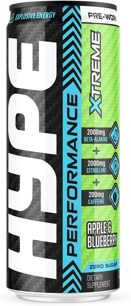 مکمل قبل از تمرین Hype Xtreme، بلک کارنت وحشی - 24 عدد 330 میلی لیتری - 200 میلی گرم کافئین، 2000 میلی گرم بتا آلانین، 2000 میلی گرم ال-سیترولین، بدون قند - انرژی انفجاری، تمرکز و افزایش عملکرد
