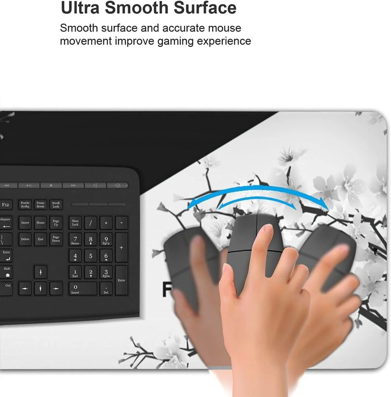 ماوس پد گیمینگ KASTWAVE طرح شکوفه گیلاس سیاه و سفید، پد ماوس بزرگ و عریض، پد رومیزی، لبه های دوخته شده، پد ماوس با پایه لاستیکی ضد لغزش (80x30x0.3 سانتی متر)