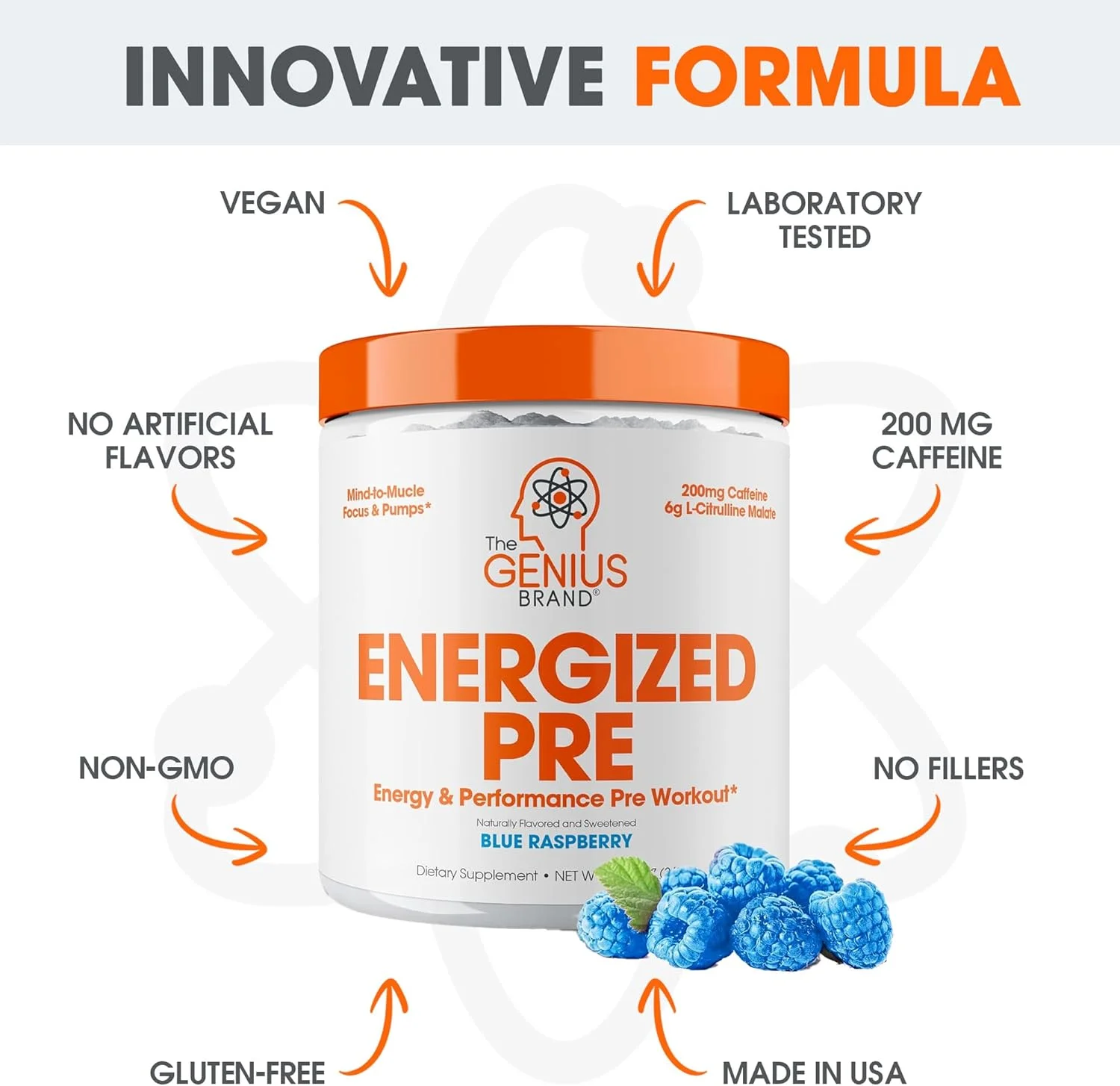 پودر مکمل قبل از تمرین Genius Energized - مکمل تقویت کننده قبل از تمرین با کافئین با بتا آلانین و آلفا GPC، بدون شیرین کننده های مصنوعی یا رنگ - 200 میلی گرم کافئین، 20 سروینگ، تمشک آبی پودر مکمل قبل از تمرین Genius Energized - مکمل تقویت کننده قبل از تمرین با کافئین با بتا آلانین و آلفا GPC، بدون شیرین کننده های مصنوعی یا رنگ - 200 میلی گرم کافئین، 20 سروینگ، تمشک آبی