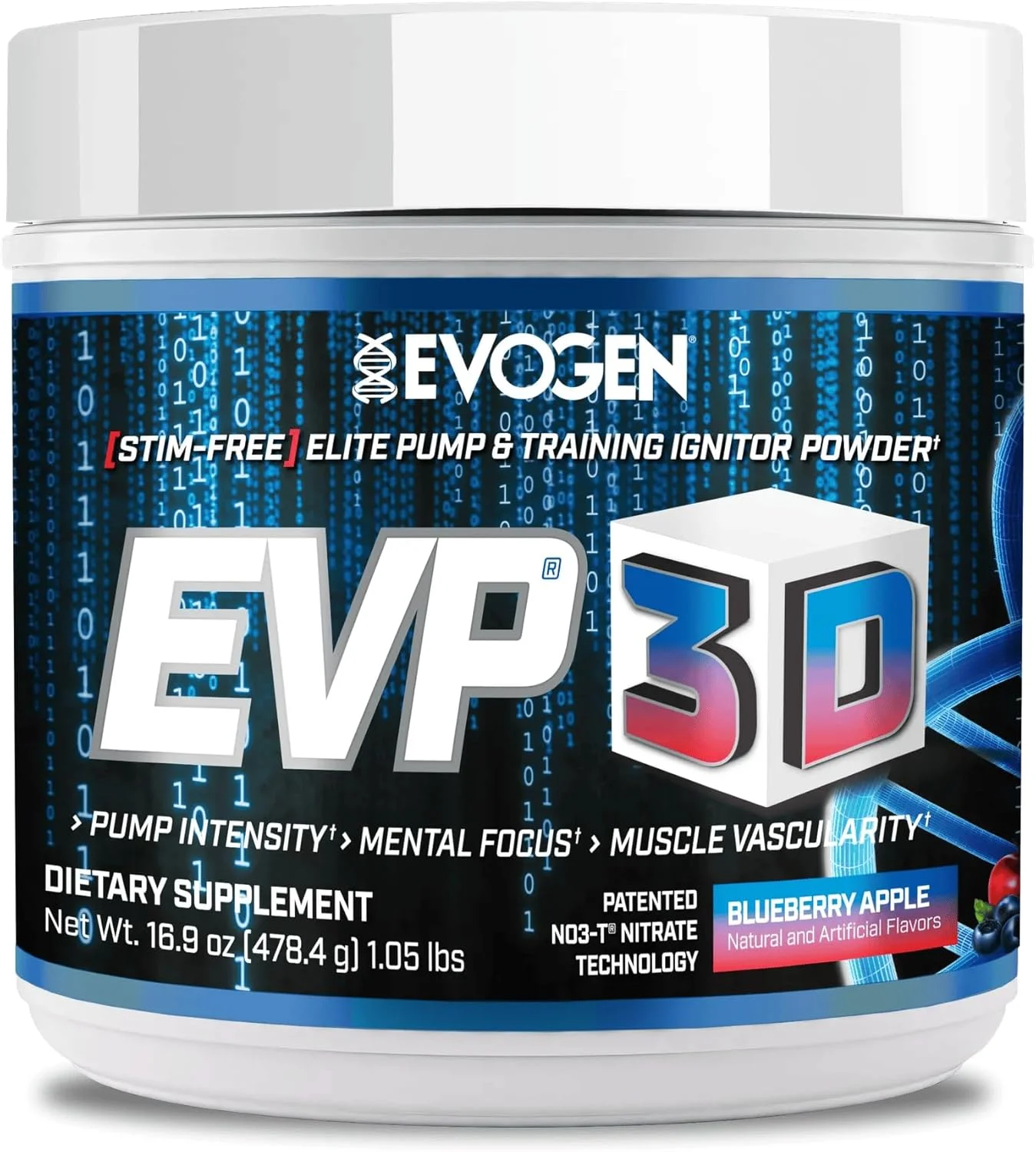 پودر قبل از تمرین بدون محرک Evogen EVP 3D برای آقایان و بانوان | مکمل قبل از تمرین بدون قند و بدون محرک با بتا آلانین و کراتین برای انرژی و پمپ | بلوبری سیب | 40 سروینگ