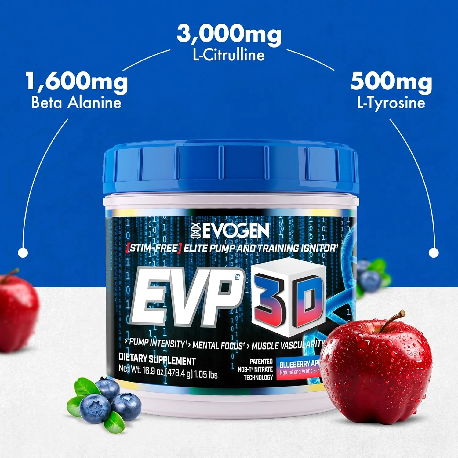 پودر قبل از تمرین بدون محرک Evogen EVP 3D برای آقایان و بانوان | مکمل قبل از تمرین بدون قند و بدون محرک با بتا آلانین و کراتین برای انرژی و پمپ | بلوبری سیب | 40 سروینگ پودر قبل از تمرین بدون محرک Evogen EVP 3D برای آقایان و بانوان | مکمل قبل از تمرین بدون قند و بدون محرک با بتا آلانین و کراتین برای انرژی و پمپ | بلوبری سیب | 40 سروینگ