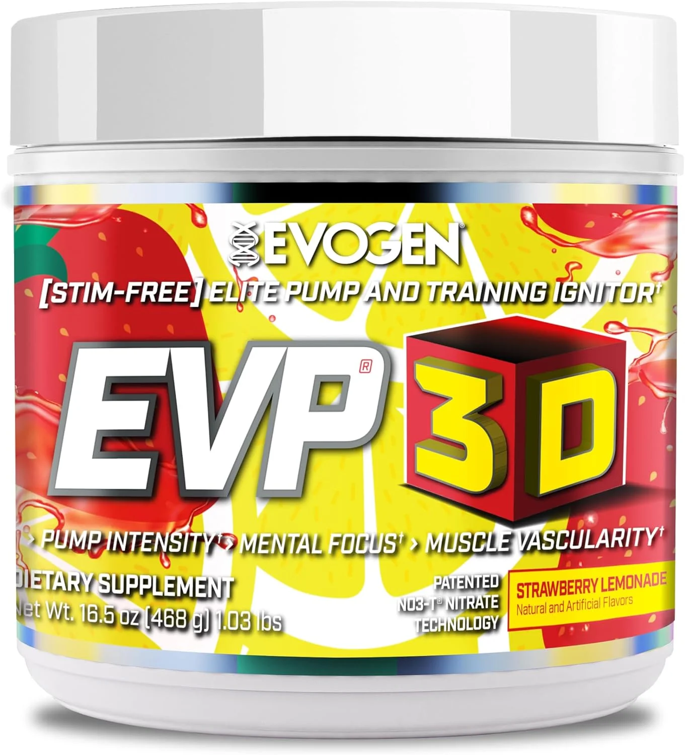 اووجن EVP-3D | تقویت کننده پمپ قبل از تمرین، آرژنین نیترات، سیترولین، بتا آلانین، یال شیر (لیموناد توت فرنگی)