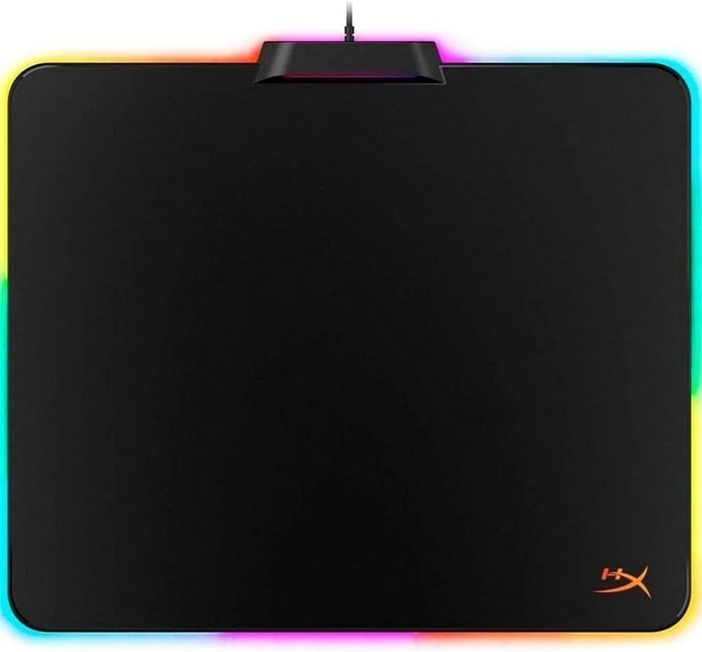 ماوس پد گیمینگ RGB هایپرایکس Fury Ultra - سایز متوسط، نورپردازی RGB 360 درجه، 20 ناحیه LED RGB، سطح سخت با اصطکاک کم، پایه لاستیکی ضد لغزش، مشکی