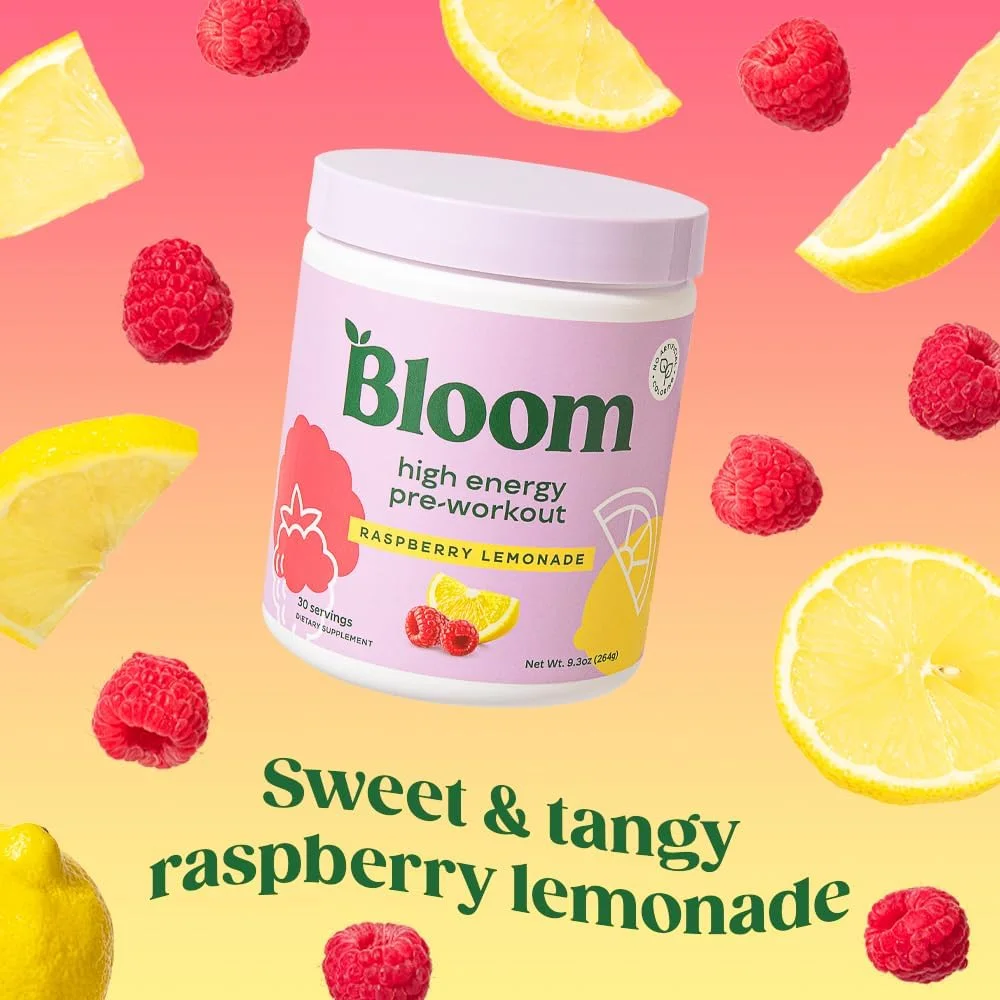 پودر مکمل قبل از تمرین بلوم نوتریشن، انرژی آمینو با بتا آلانین، جینسینگ و ال تیروزین، پودر کافئین طبیعی از عصاره چای سبز، بدون شکر و مخلوط نوشیدنی کتو (لیموناد تمشک پر انرژی)