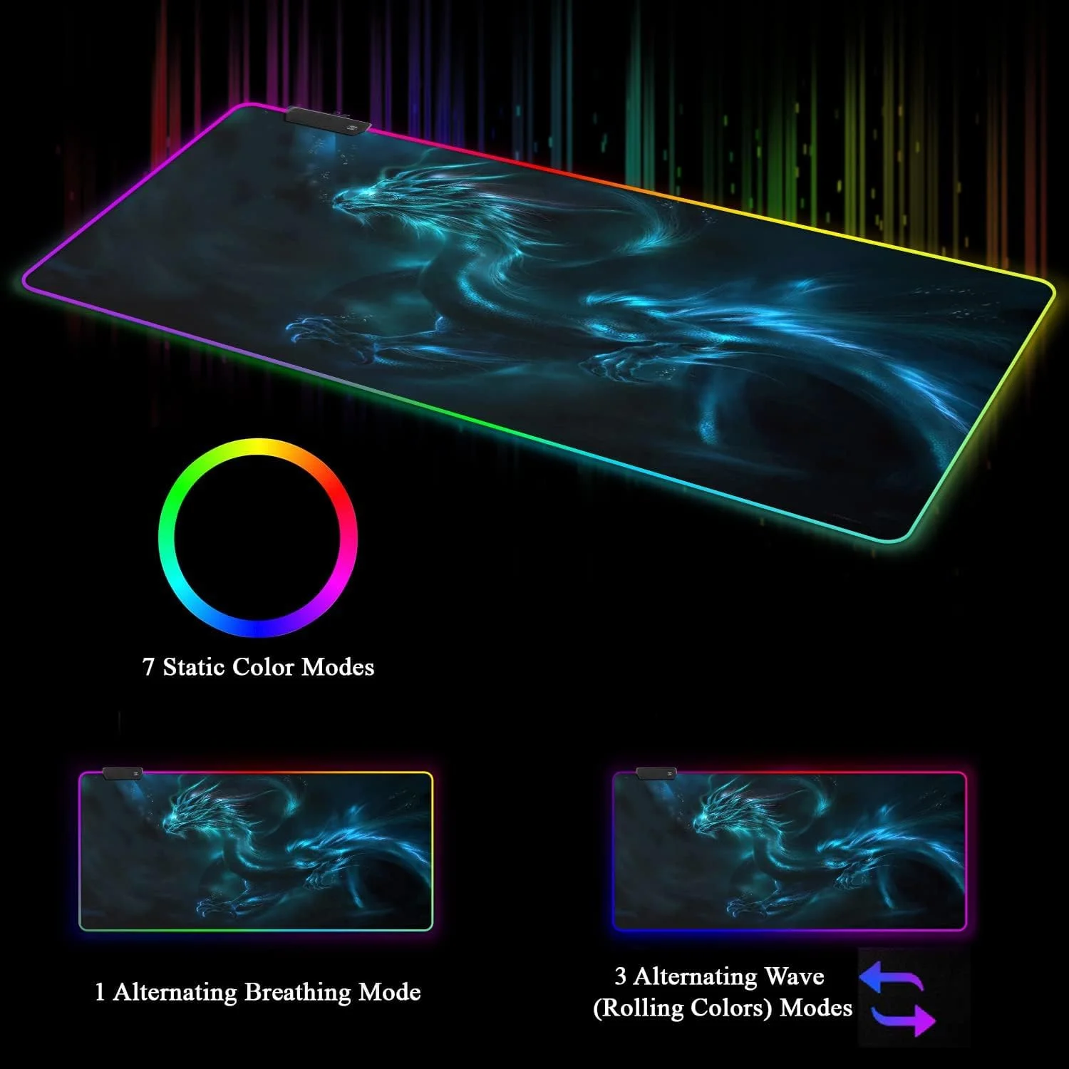 ماوس پد گیمینگ RGB، پد ماوس LED بزرگ با طراحی سفارشی و لبه های دوخته شده (30 * 80 سانتی متر، اژدهای آبی) ماوس پد گیمینگ RGB، پد ماوس LED بزرگ با طراحی سفارشی و لبه های دوخته شده (30 * 80 سانتی متر، اژدهای آبی)