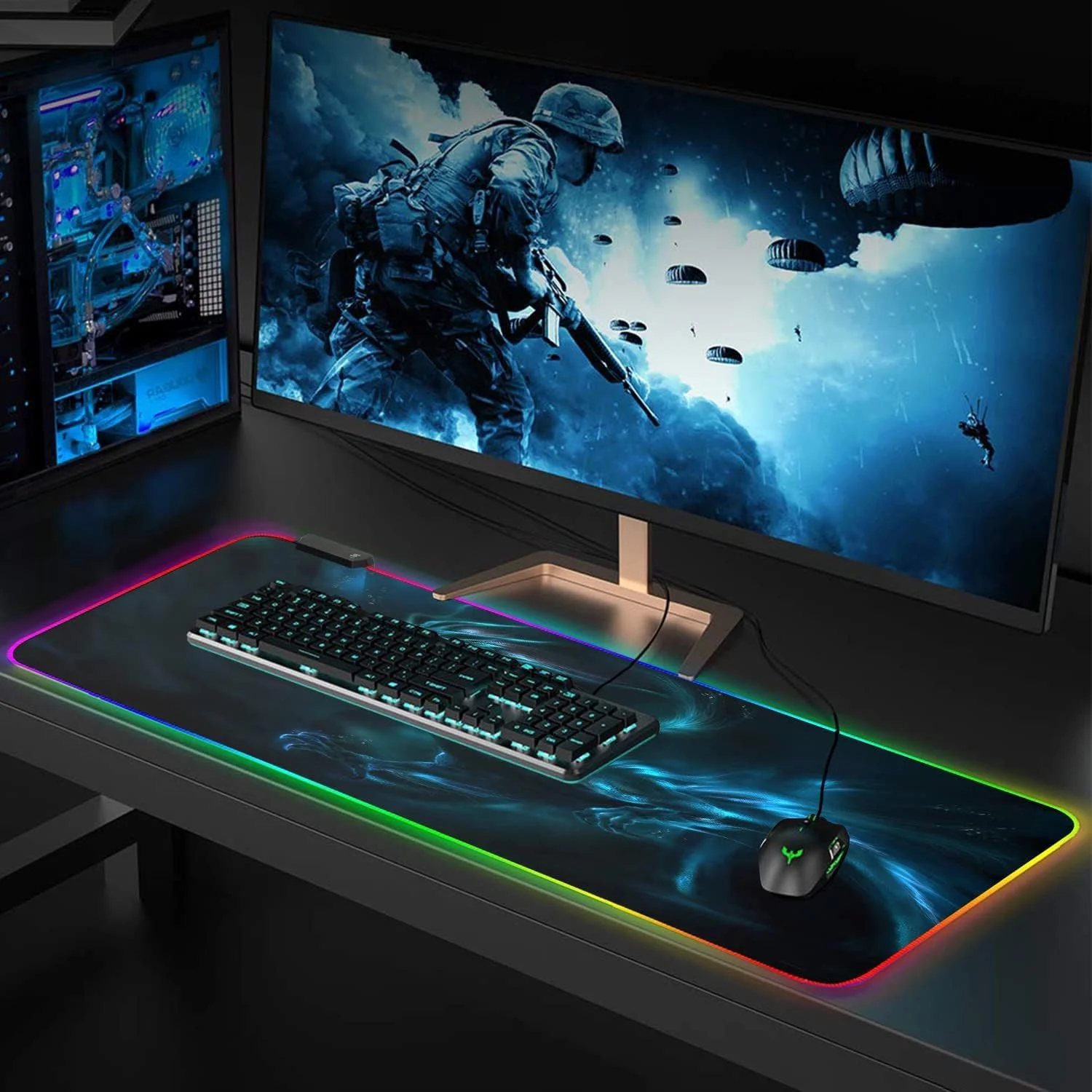 ماوس پد گیمینگ RGB، پد ماوس LED بزرگ با طراحی سفارشی و لبه های دوخته شده (30 * 80 سانتی متر، اژدهای آبی) ماوس پد گیمینگ RGB، پد ماوس LED بزرگ با طراحی سفارشی و لبه های دوخته شده (30 * 80 سانتی متر، اژدهای آبی)