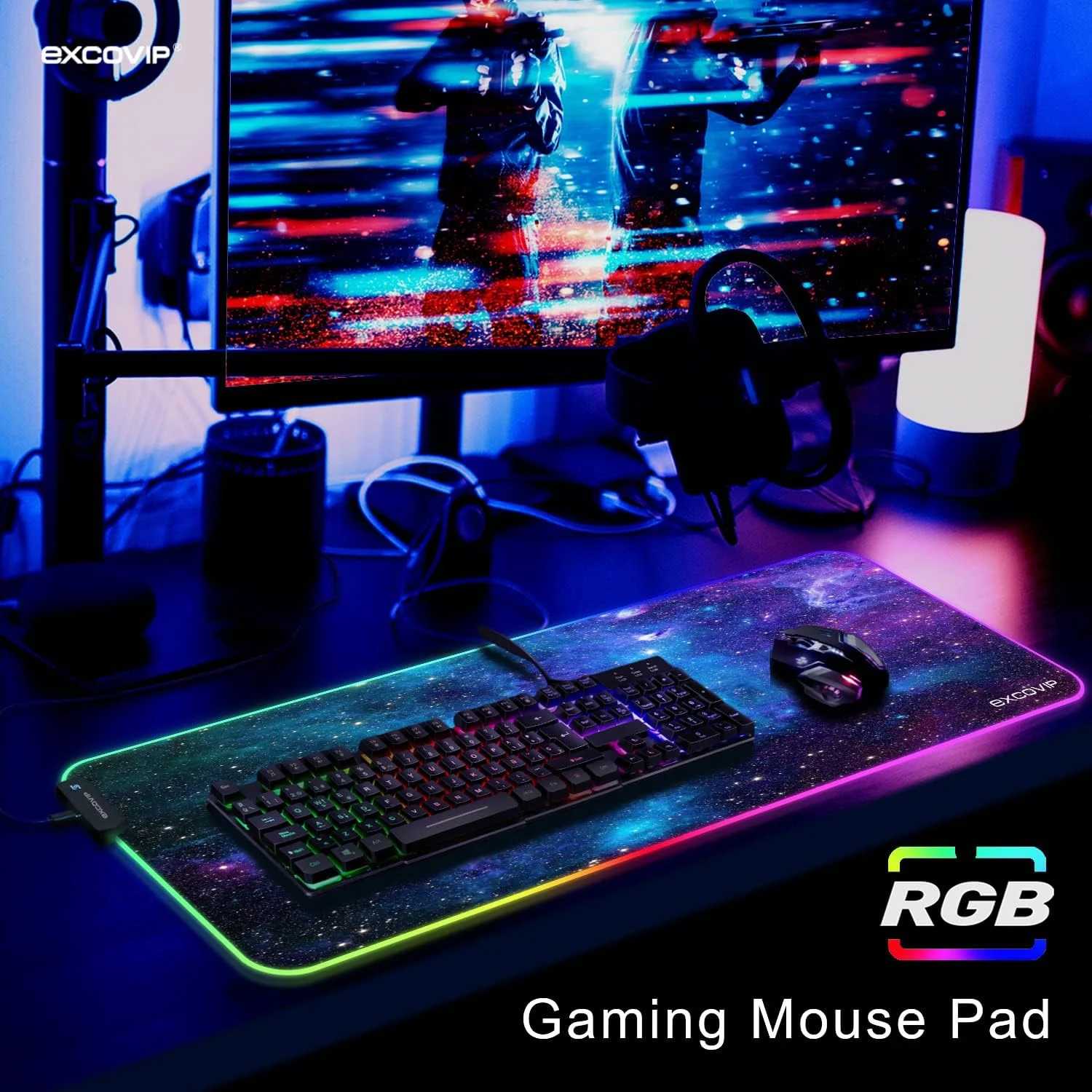 پد ماوس گیمینگ RGB، پد ماوس LED بزرگ رومیزی با 14 حالت نورپردازی برای کامپیوتر PC، مک بوک، پد کیبورد ضد لغزش (آسمان پرستاره 800x300 میلی متر)-9074