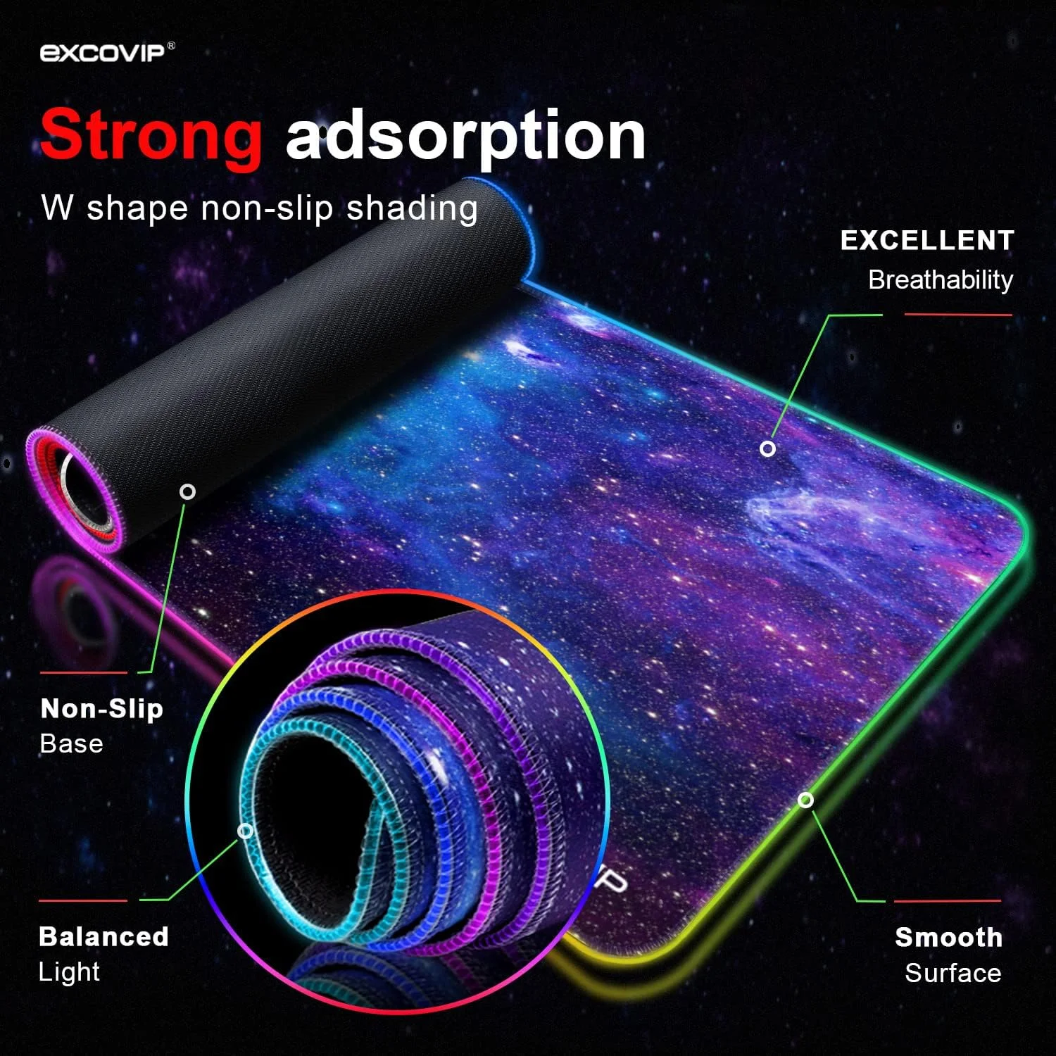 پد ماوس گیمینگ RGB، پد ماوس LED بزرگ رومیزی با 14 حالت نورپردازی برای کامپیوتر PC، مک بوک، پد کیبورد ضد لغزش (آسمان پرستاره 800x300 میلی متر)-9074
