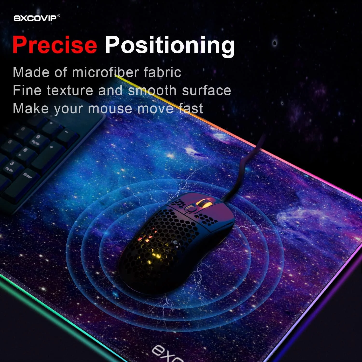 پد ماوس گیمینگ RGB، پد ماوس LED بزرگ رومیزی با 14 حالت نورپردازی برای کامپیوتر PC، مک بوک، پد کیبورد ضد لغزش (آسمان پرستاره 800x300 میلی متر)-9074