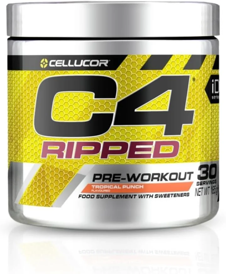 پودر مکمل قبل از تمرین Cellucor C4 Ripped با طعم پانچ استوایی | مکمل انرژی قبل از تمرین بدون کراتین و شکر برای مردان و زنان، 150 میلی گرم کافئین + بتا آلانین، 30 سروینگ (بسته بندی ممکن است متفاوت باشد)