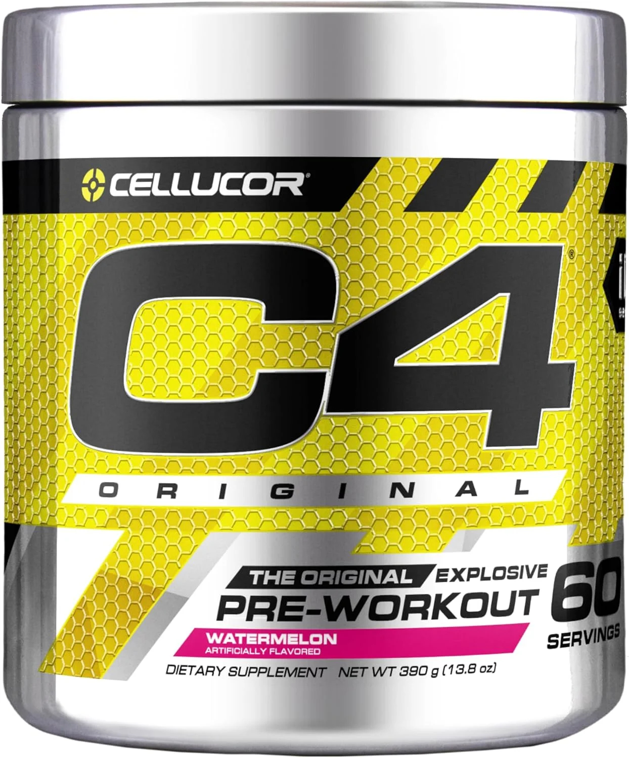 مکمل پودری پیش از تمرین انرژی زا Cellucor C4 Original برای مردان و زنان - حاوی کراتین، کافئین، تقویت کننده اکسید نیتریک، سیترولین و بتا آلانین با طعم هندوانه - 60 سروینگ (بسته بندی ممکن است متفاوت باشد)