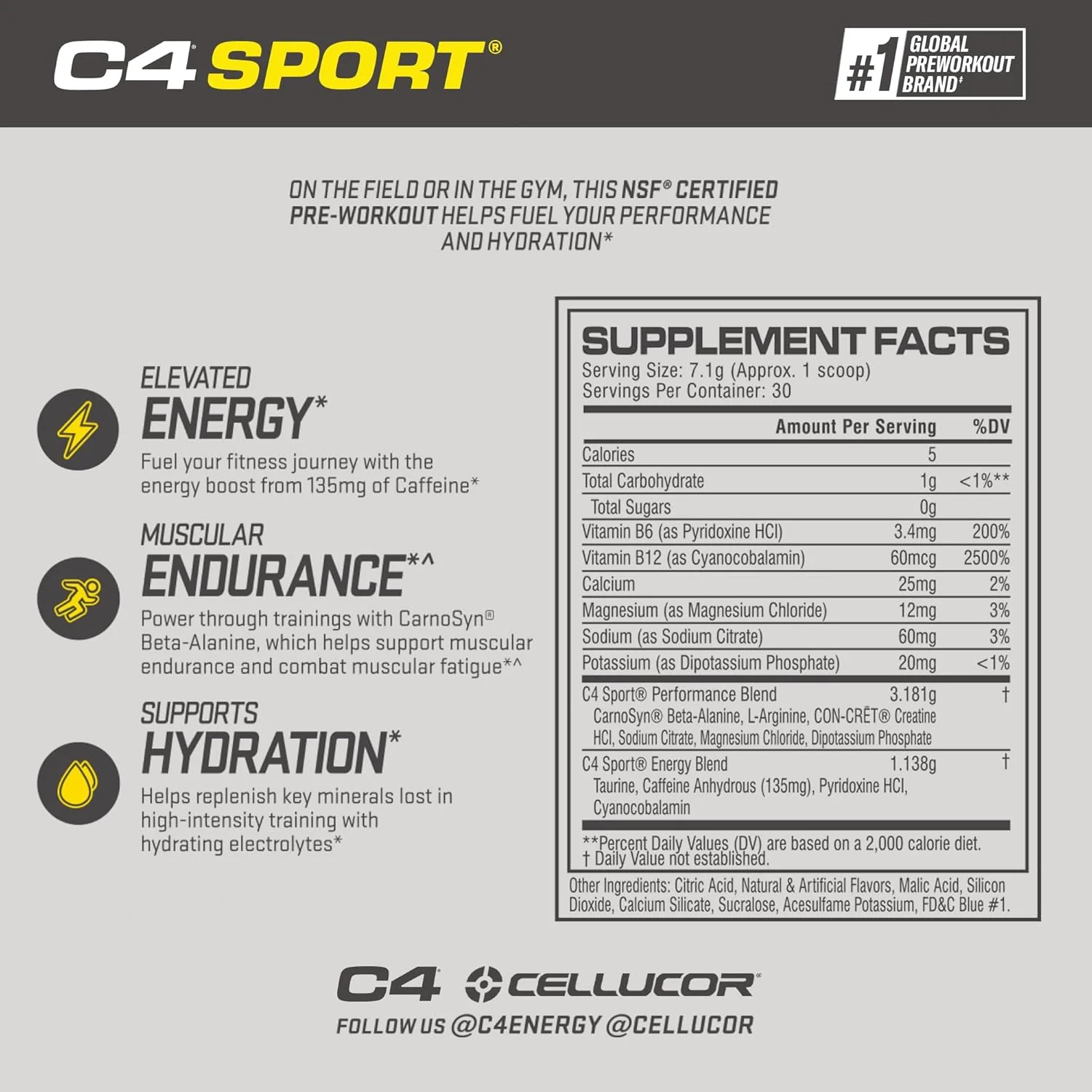 پودر مکمل قبل از تمرین سلکور C4 Sport با طعم تمشک آبی - انرژی قبل از تمرین با 3 گرم کراتین مونوهیدرات + 135 میلی گرم کافئین و ترکیب عملکرد بتا آلانین - دارای گواهی NSF برای ورزش | 30 سروینگ پودر مکمل قبل از تمرین سلکور C4 Sport با طعم تمشک آبی - انرژی قبل از تمرین با 3 گرم کراتین مونوهیدرات + 135 میلی گرم کافئین و ترکیب عملکرد بتا آلانین - دارای گواهی NSF برای ورزش | 30 سروینگ