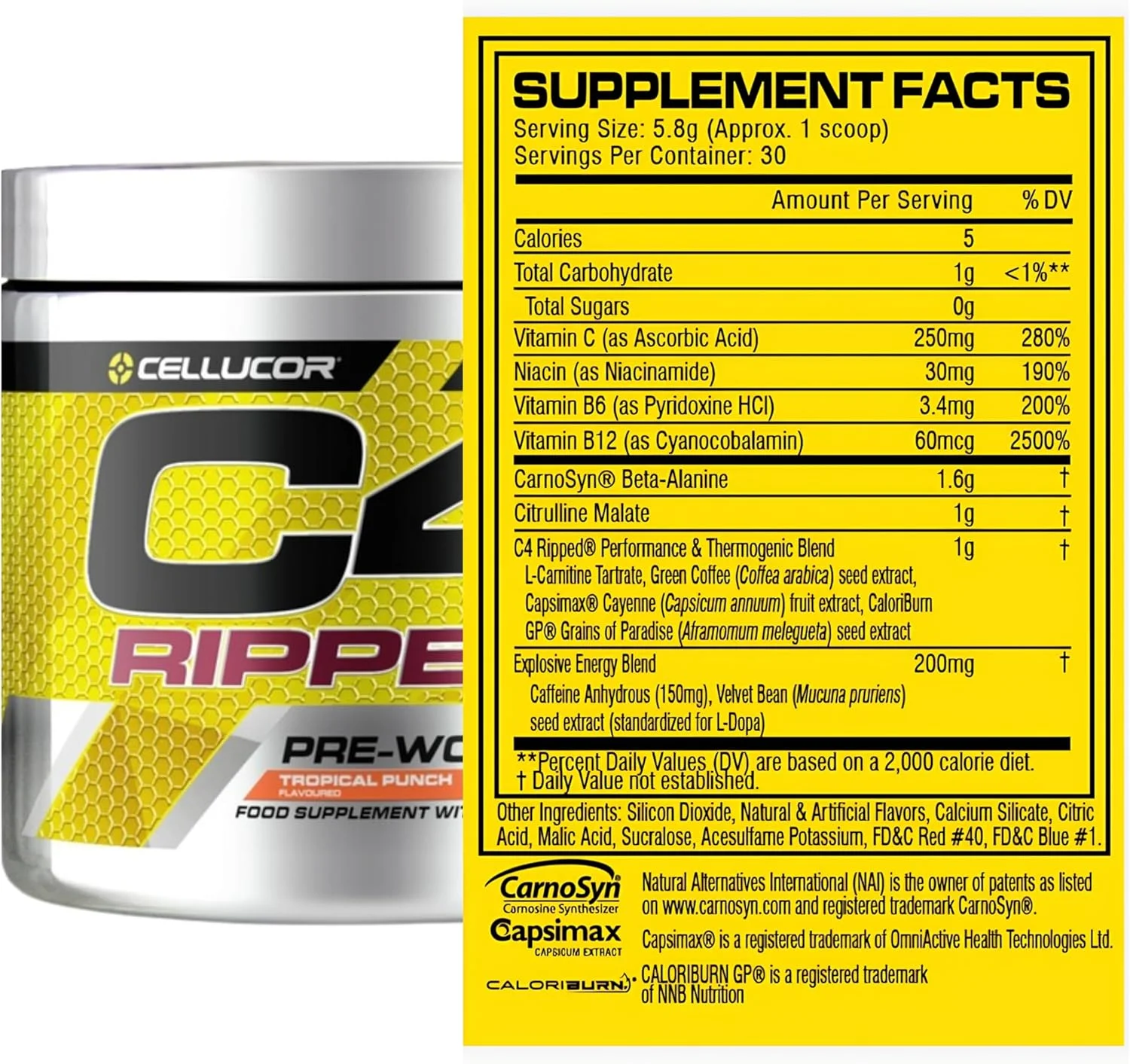 پودر مکمل قبل از تمرین Cellucor C4 Ripped با طعم پانچ استوایی | بدون کراتین + مکمل انرژی قبل از تمرین بدون شکر برای مردان و زنان | 150 میلی گرم کافئین + بتا آلانین | 30 سروینگ (بسته بندی ممکن است متفاوت باشد) پودر مکمل قبل از تمرین Cellucor C4 Ripped با طعم پانچ استوایی | بدون کراتین + مکمل انرژی قبل از تمرین بدون شکر برای مردان و زنان | 150 میلی گرم کافئین + بتا آلانین | 30 سروینگ (بسته بندی ممکن است متفاوت باشد)