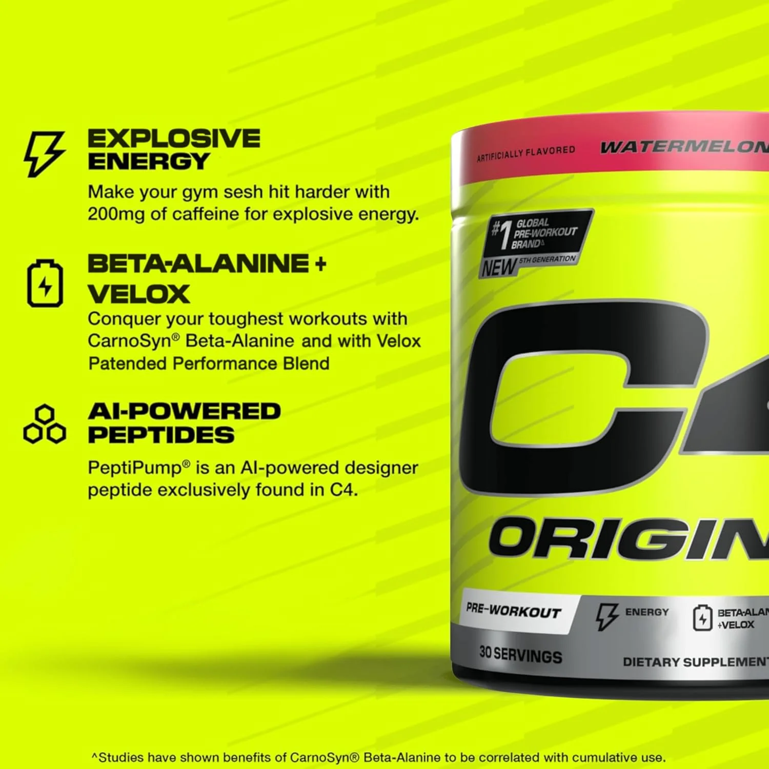 پودر پیش تمرینی Cellucor C4 Original، نوشیدنی بدون قند برای مردان و زنان با 200 میلی گرم کافئین و 2 گرم CarnoSyn Beta-Alanine برای انرژی، تمرکز و پشتیبانی از عملکرد، طعم هندوانه، 30 سروینگ پودر پیش تمرینی Cellucor C4 Original، نوشیدنی بدون قند برای مردان و زنان با 200 میلی گرم کافئین و 2 گرم CarnoSyn Beta-Alanine برای انرژی، تمرکز و پشتیبانی از عملکرد، طعم هندوانه، 30 سروینگ