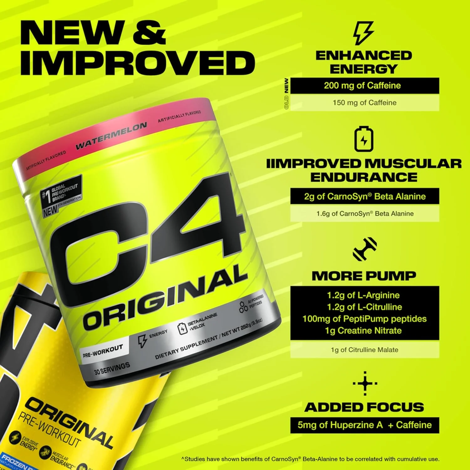 پودر پیش تمرینی Cellucor C4 Original، نوشیدنی بدون قند برای مردان و زنان با 200 میلی گرم کافئین و 2 گرم CarnoSyn Beta-Alanine برای انرژی، تمرکز و پشتیبانی از عملکرد، طعم هندوانه، 30 سروینگ پودر پیش تمرینی Cellucor C4 Original، نوشیدنی بدون قند برای مردان و زنان با 200 میلی گرم کافئین و 2 گرم CarnoSyn Beta-Alanine برای انرژی، تمرکز و پشتیبانی از عملکرد، طعم هندوانه، 30 سروینگ