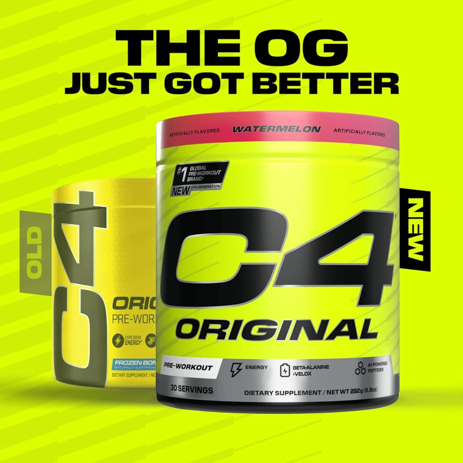 پودر پیش تمرینی Cellucor C4 Original، نوشیدنی بدون قند برای مردان و زنان با 200 میلی گرم کافئین و 2 گرم CarnoSyn Beta-Alanine برای انرژی، تمرکز و پشتیبانی از عملکرد، طعم هندوانه، 30 سروینگ پودر پیش تمرینی Cellucor C4 Original، نوشیدنی بدون قند برای مردان و زنان با 200 میلی گرم کافئین و 2 گرم CarnoSyn Beta-Alanine برای انرژی، تمرکز و پشتیبانی از عملکرد، طعم هندوانه، 30 سروینگ