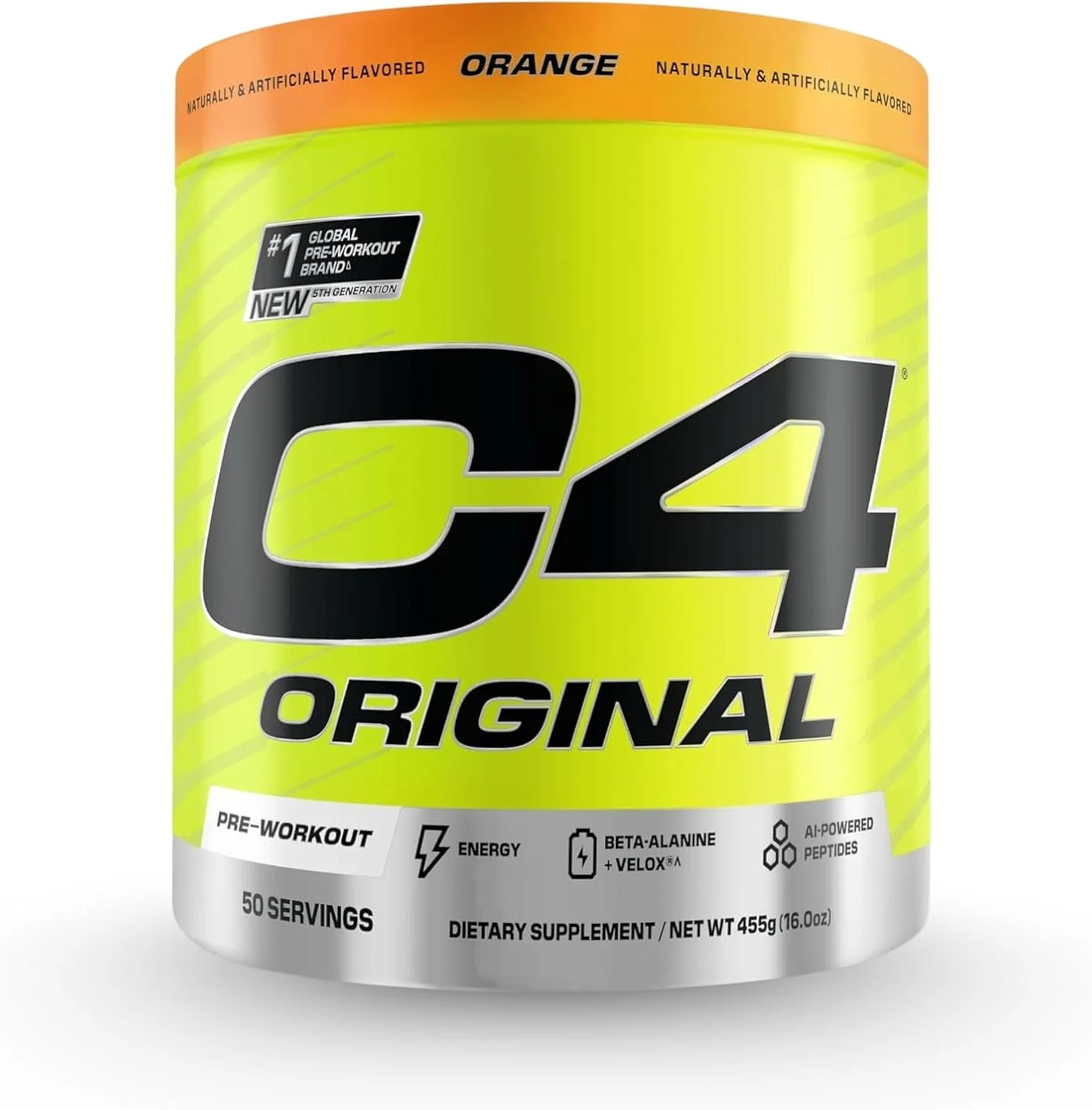 پودر مکمل قبل از تمرین مردان و زنان Cellucor C4 Original، انرژی، استقامت و تمرکز با کراتین، بتا آلانین، سیترولین، کافئین و تقویت کننده نیتریک اکسید، طعم پرتقال، 50 سروینگ