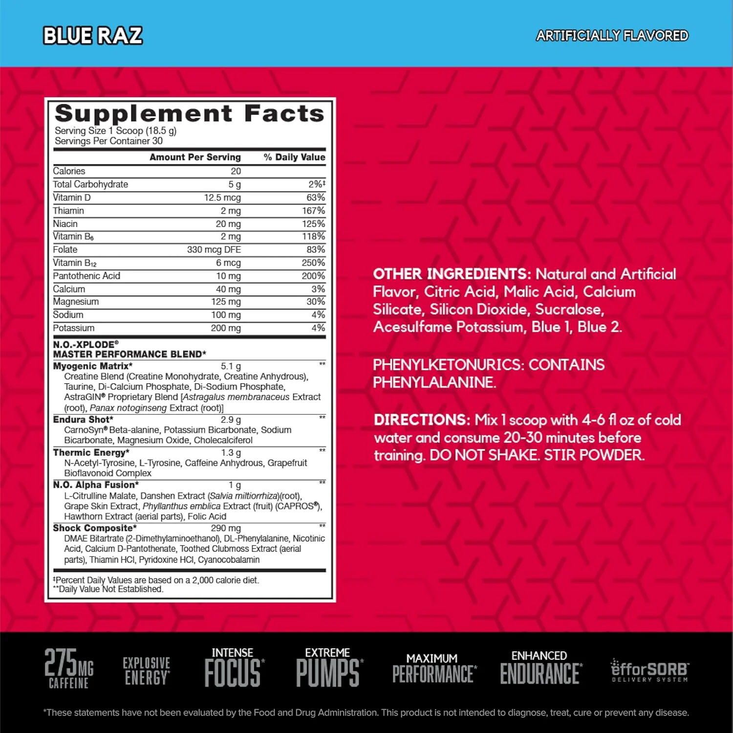 مکمل قبل از تمرین افسانه‌ای BSN N.O.-XPLODE با کراتین، بتا آلانین و انرژی، مکمل غذایی، 1.22 پوند، تمشک آبی، 30 سروینگ