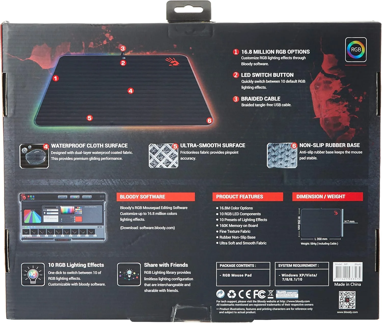 پد ماوس گیمینگ RGB بلودی مدل Mp-50Rs، دکمه سوئیچ LED، سطح فوق العاده صاف، پایه لاستیکی ضد لغزش، کابل بافته شده، سطح پارچه ای ضد آب مناسب برای ویندوز Xp / Vista / Windows 7 / Windows8 / 8.1 / 10 پد ماوس گیمینگ RGB بلودی مدل Mp-50Rs، دکمه سوئیچ LED، سطح فوق العاده صاف، پایه لاستیکی ضد لغزش، کابل بافته شده، سطح پارچه ای ضد آب مناسب برای ویندوز Xp / Vista / Windows 7 / Windows8 / 8.1 / 10