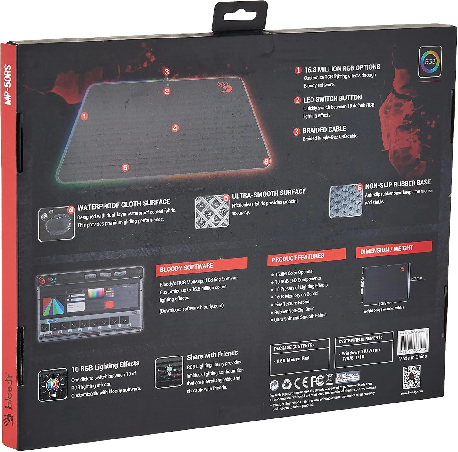 پد ماوس گیمینگ RGB بلودی مدل Mp-50Rs، دکمه سوئیچ LED، سطح فوق العاده صاف، پایه لاستیکی ضد لغزش، کابل بافته شده، سطح پارچه ای ضد آب مناسب برای ویندوز Xp / Vista / Windows 7 / Windows8 / 8.1 / 10 پد ماوس گیمینگ RGB بلودی مدل Mp-50Rs، دکمه سوئیچ LED، سطح فوق العاده صاف، پایه لاستیکی ضد لغزش، کابل بافته شده، سطح پارچه ای ضد آب مناسب برای ویندوز Xp / Vista / Windows 7 / Windows8 / 8.1 / 10