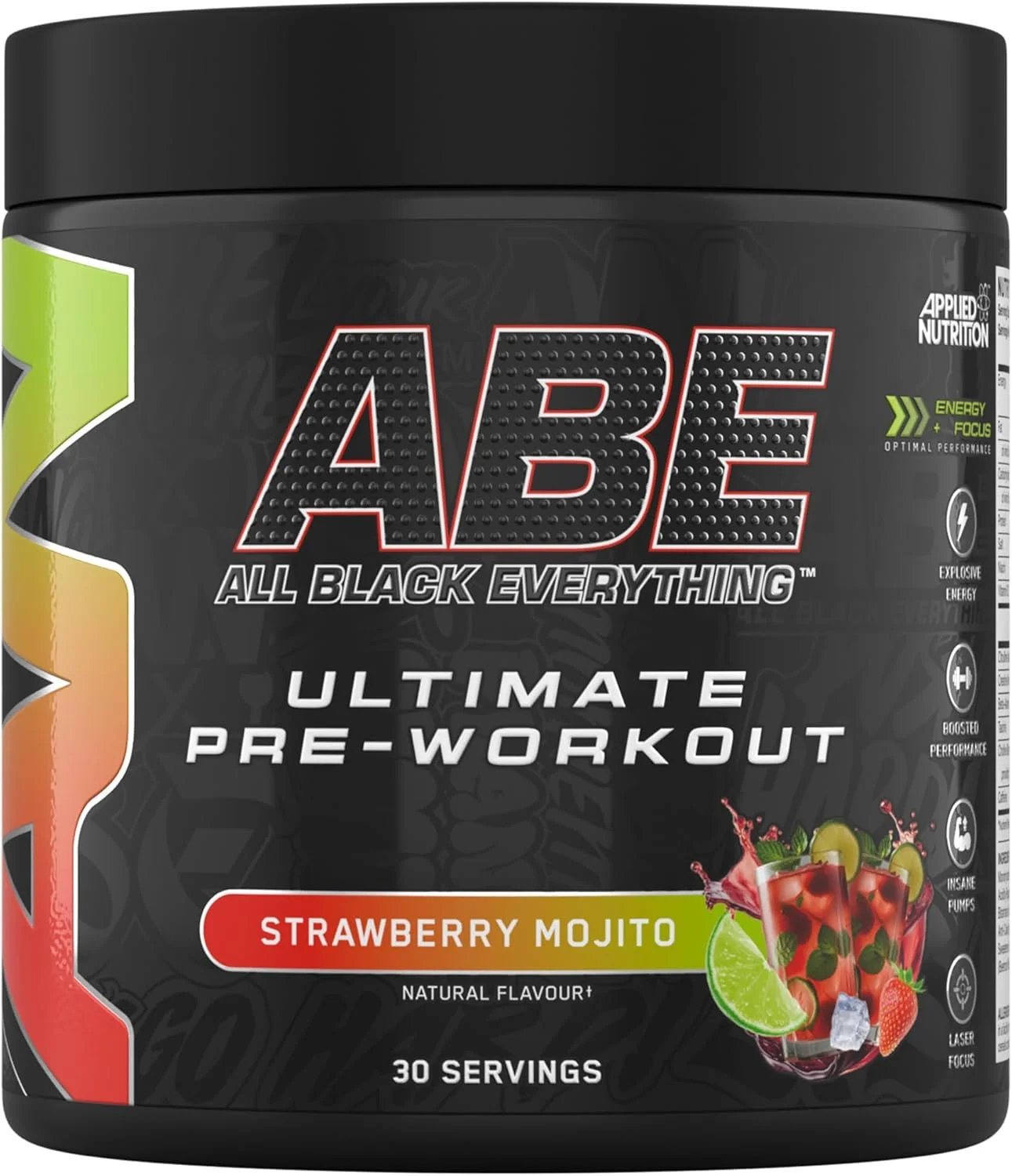 بسته تغذیه کاربردی ABE قبل از تمرین 375 گرم + شیکر مشکی ABE 700 میلی لیتر | پودر قبل از تمرین All Black Everything، نوشیدنی انرژی زا، کراتین، بتا آلانین، کافئین (موهیتو توت فرنگی) بسته تغذیه کاربردی ABE قبل از تمرین 375 گرم + شیکر مشکی ABE 700 میلی لیتر | پودر قبل از تمرین All Black Everything، نوشیدنی انرژی زا، کراتین، بتا آلانین، کافئین (موهیتو توت فرنگی)