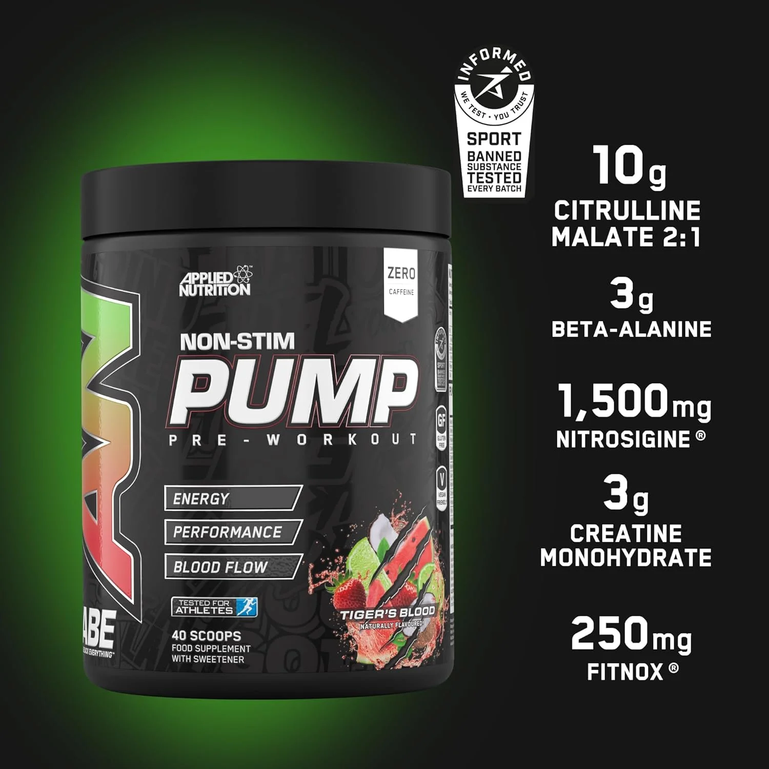 مکمل پمپ قبل از تمرین ABE Applied Nutrition - پودر پمپ قبل از تمرین بدون محرک All Black Everything | پمپ، انرژی و قدرت با سیترولین، کراتین، بتا آلانین (500 گرم - 40 سروینگ) (Tigers Blood) مکمل پمپ قبل از تمرین ABE Applied Nutrition - پودر پمپ قبل از تمرین بدون محرک All Black Everything | پمپ، انرژی و قدرت با سیترولین، کراتین، بتا آلانین (500 گرم - 40 سروینگ) (Tigers Blood)