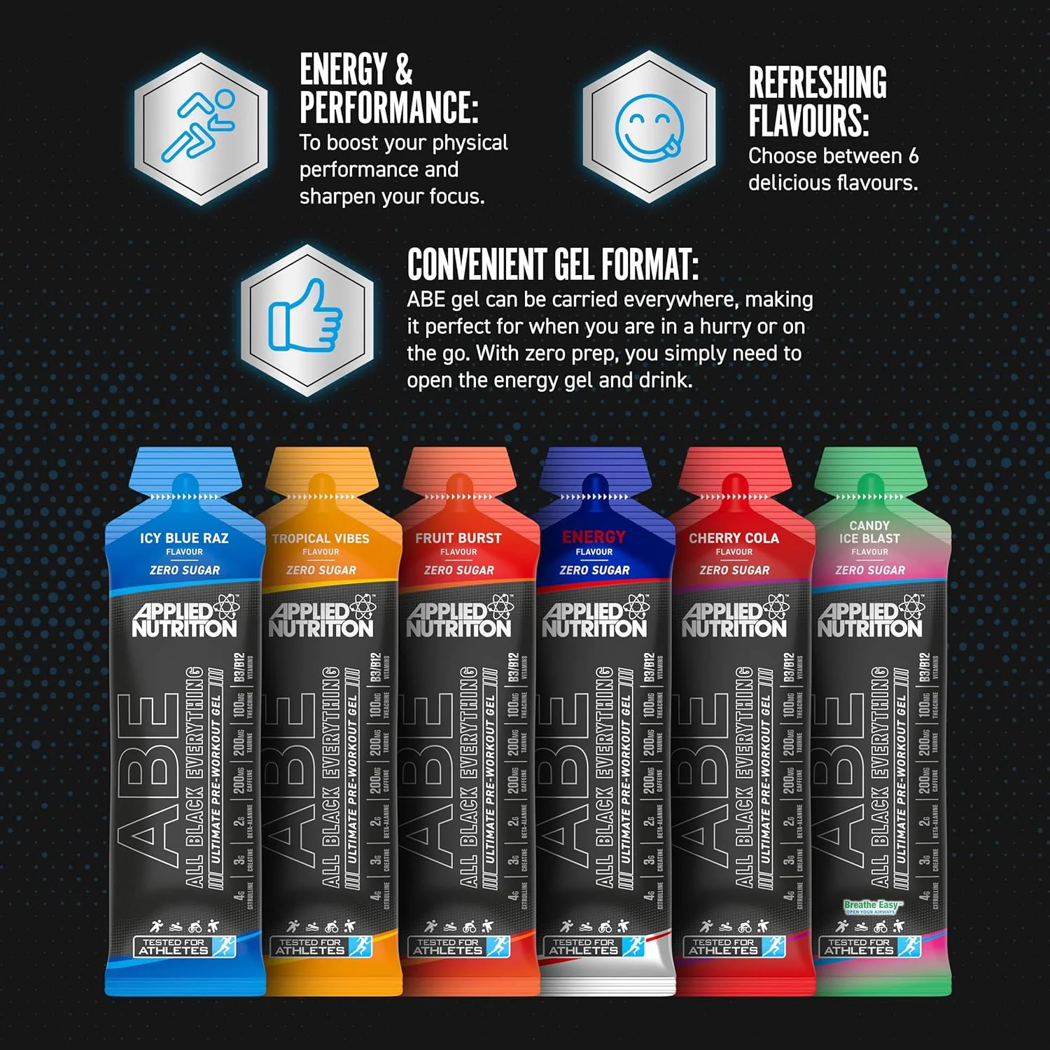 ژل قبل از تمرین ABE Applied Nutrition - ژل قبل از تمرین All Black Everything، انرژی و عملکرد فیزیکی با سیترولین، کراتین، بتا آلانین (20 عدد ژل 60 میلی لیتری) (Candy Ice Blast) ژل قبل از تمرین ABE Applied Nutrition - ژل قبل از تمرین All Black Everything، انرژی و عملکرد فیزیکی با سیترولین، کراتین، بتا آلانین (20 عدد ژل 60 میلی لیتری) (Candy Ice Blast)