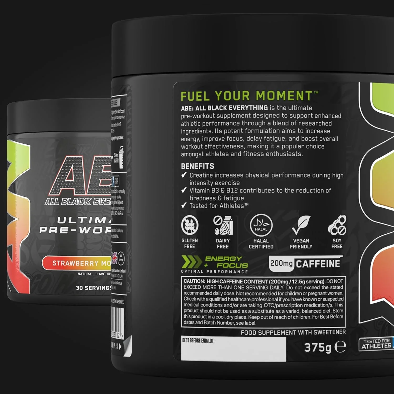 بسته تغذیه کاربردی ABE قبل از تمرین 375 گرم + شیکر مشکی ABE 700 میلی لیتر | پودر قبل از تمرین All Black Everything، نوشیدنی انرژی زا، کراتین، بتا آلانین، کافئین (موهیتو توت فرنگی) بسته تغذیه کاربردی ABE قبل از تمرین 375 گرم + شیکر مشکی ABE 700 میلی لیتر | پودر قبل از تمرین All Black Everything، نوشیدنی انرژی زا، کراتین، بتا آلانین، کافئین (موهیتو توت فرنگی)