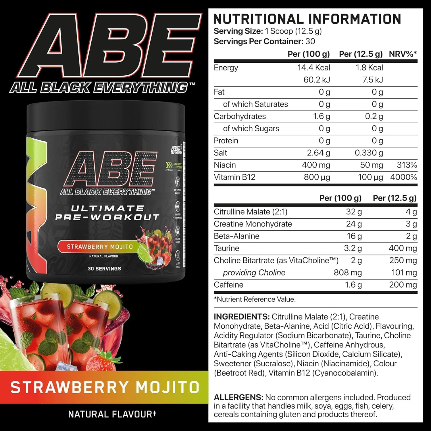 بسته تغذیه کاربردی ABE قبل از تمرین 375 گرم + شیکر مشکی ABE 700 میلی لیتر | پودر قبل از تمرین All Black Everything، نوشیدنی انرژی زا، کراتین، بتا آلانین، کافئین (موهیتو توت فرنگی) بسته تغذیه کاربردی ABE قبل از تمرین 375 گرم + شیکر مشکی ABE 700 میلی لیتر | پودر قبل از تمرین All Black Everything، نوشیدنی انرژی زا، کراتین، بتا آلانین، کافئین (موهیتو توت فرنگی)