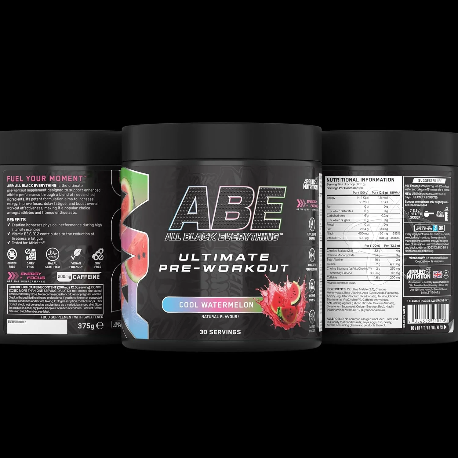 مکمل قبل از تمرین Applied Nutrition ABE - پودر قبل از تمرین All Black Everything، انرژی و عملکرد فیزیکی با سیترولین، کراتین، بتا آلانین (375 گرم - 30 سروینگ) (هندوانه خنک) مکمل قبل از تمرین Applied Nutrition ABE - پودر قبل از تمرین All Black Everything، انرژی و عملکرد فیزیکی با سیترولین، کراتین، بتا آلانین (375 گرم - 30 سروینگ) (هندوانه خنک)