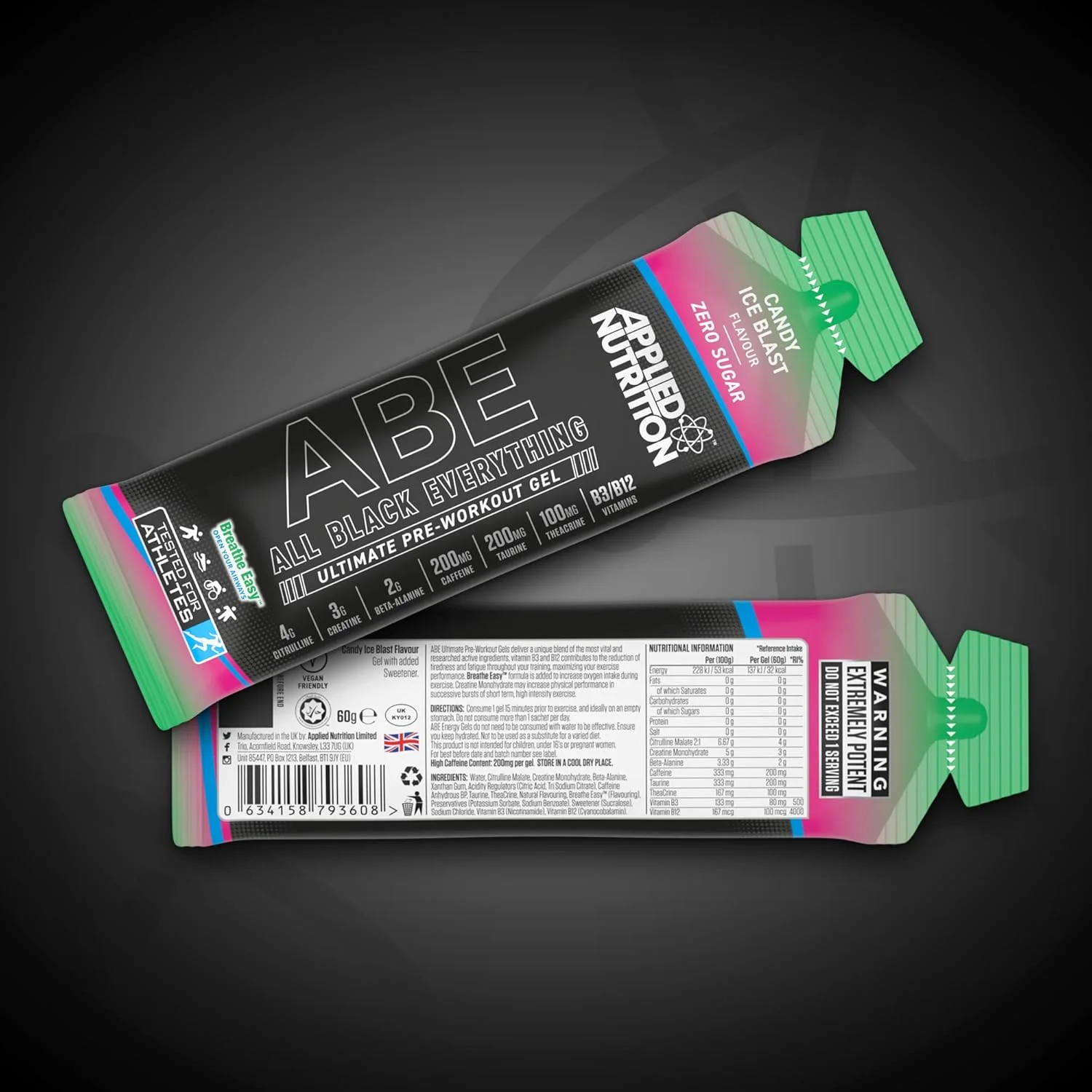 ژل قبل از تمرین ABE Applied Nutrition - ژل قبل از تمرین All Black Everything، انرژی و عملکرد فیزیکی با سیترولین، کراتین، بتا آلانین (20 عدد ژل 60 میلی لیتری) (Candy Ice Blast) ژل قبل از تمرین ABE Applied Nutrition - ژل قبل از تمرین All Black Everything، انرژی و عملکرد فیزیکی با سیترولین، کراتین، بتا آلانین (20 عدد ژل 60 میلی لیتری) (Candy Ice Blast)