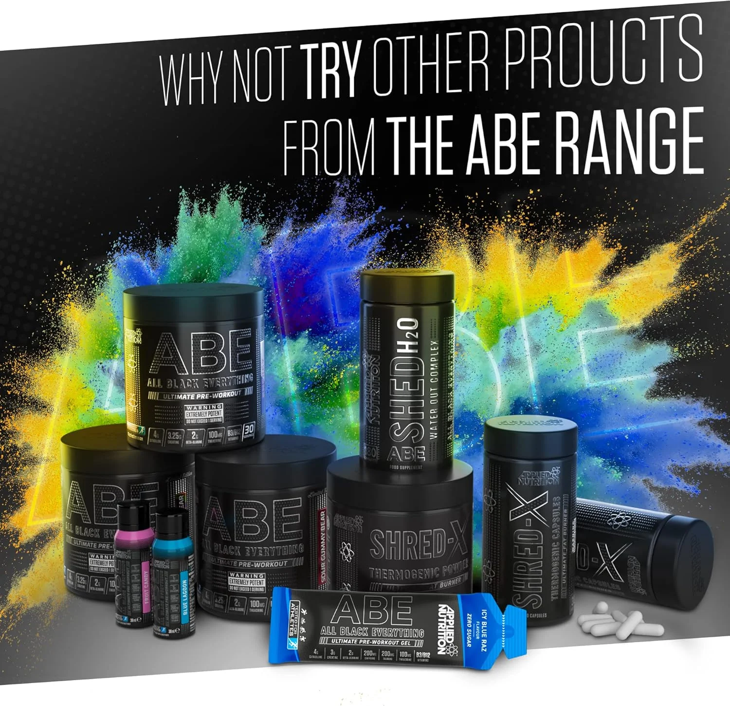 ژل قبل از تمرین ABE Applied Nutrition - ژل قبل از تمرین All Black Everything، انرژی و عملکرد فیزیکی با سیترولین، کراتین، بتا آلانین (20 عدد ژل 60 میلی لیتری) (Candy Ice Blast) ژل قبل از تمرین ABE Applied Nutrition - ژل قبل از تمرین All Black Everything، انرژی و عملکرد فیزیکی با سیترولین، کراتین، بتا آلانین (20 عدد ژل 60 میلی لیتری) (Candy Ice Blast)