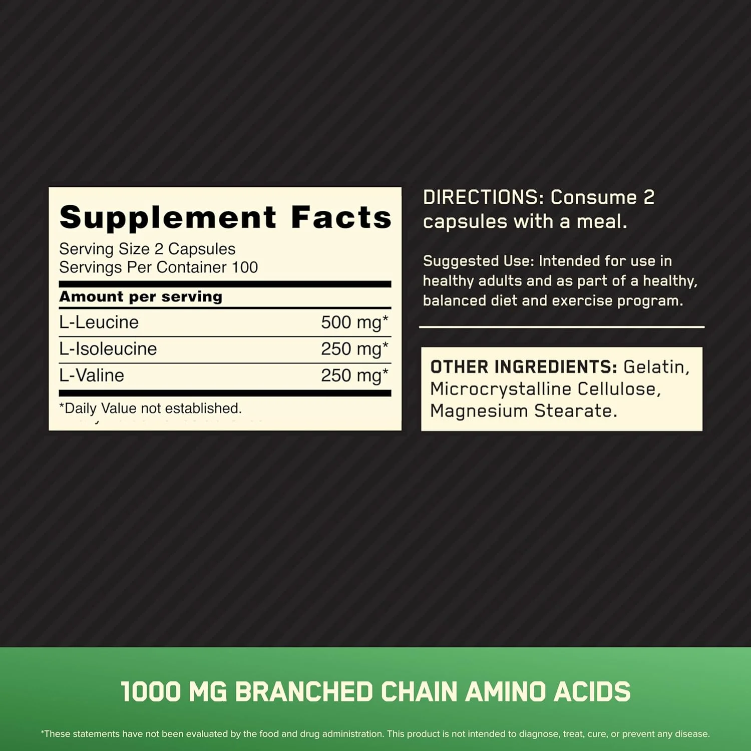 کپسول های آمینو اسید BCAA اپتیموم نوتریشن (1000 میلی گرم، 200 عدد)