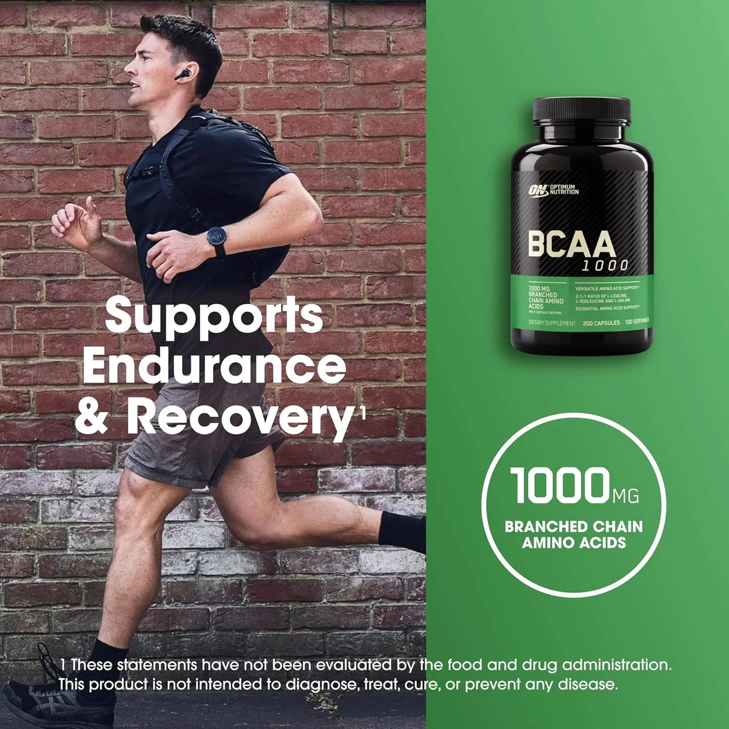کپسول های آمینو اسید BCAA اپتیموم نوتریشن (1000 میلی گرم، 200 عدد)
