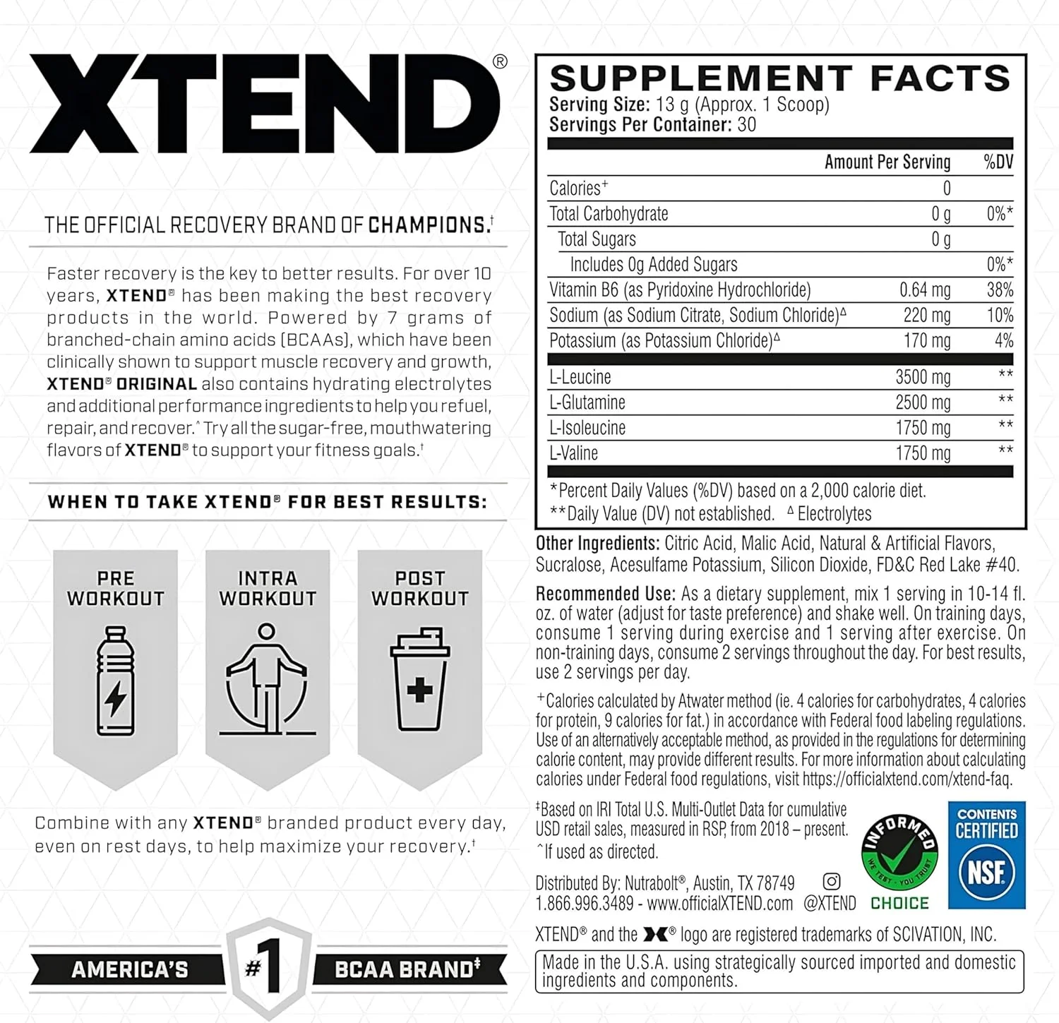 پودر BCAA اورجینال XTEND با طعم توت فرنگی کیوی | بدون کالری، بدون کربوهیدرات، بدون شکر - نوشیدنی ریکاوری عضلات بعد از تمرین با آمینو اسیدها - 7 گرم BCAA برای مردان و زنان | 30 سروینگ