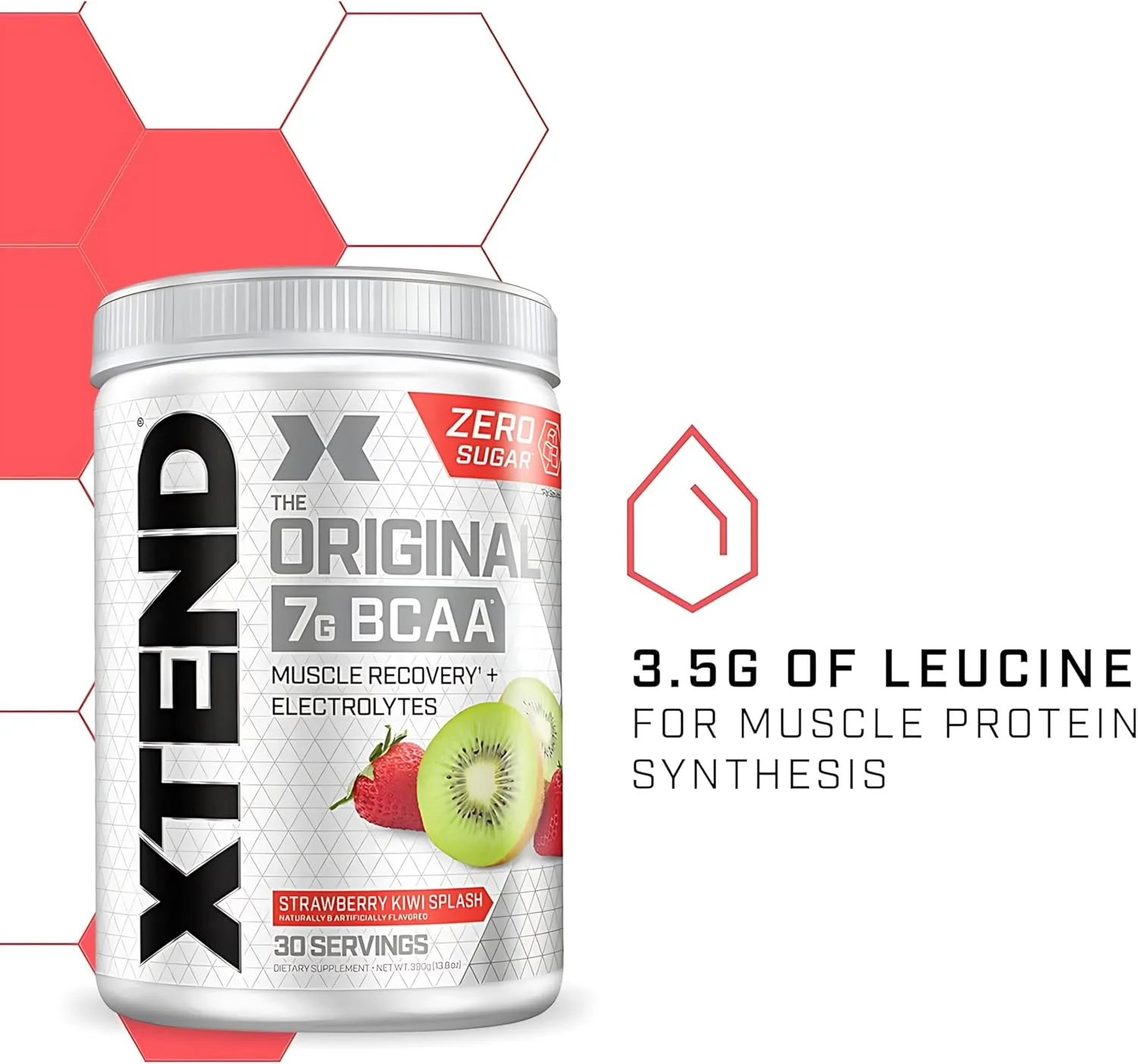پودر BCAA اورجینال XTEND با طعم توت فرنگی کیوی | بدون کالری، بدون کربوهیدرات، بدون شکر - نوشیدنی ریکاوری عضلات بعد از تمرین با آمینو اسیدها - 7 گرم BCAA برای مردان و زنان | 30 سروینگ
